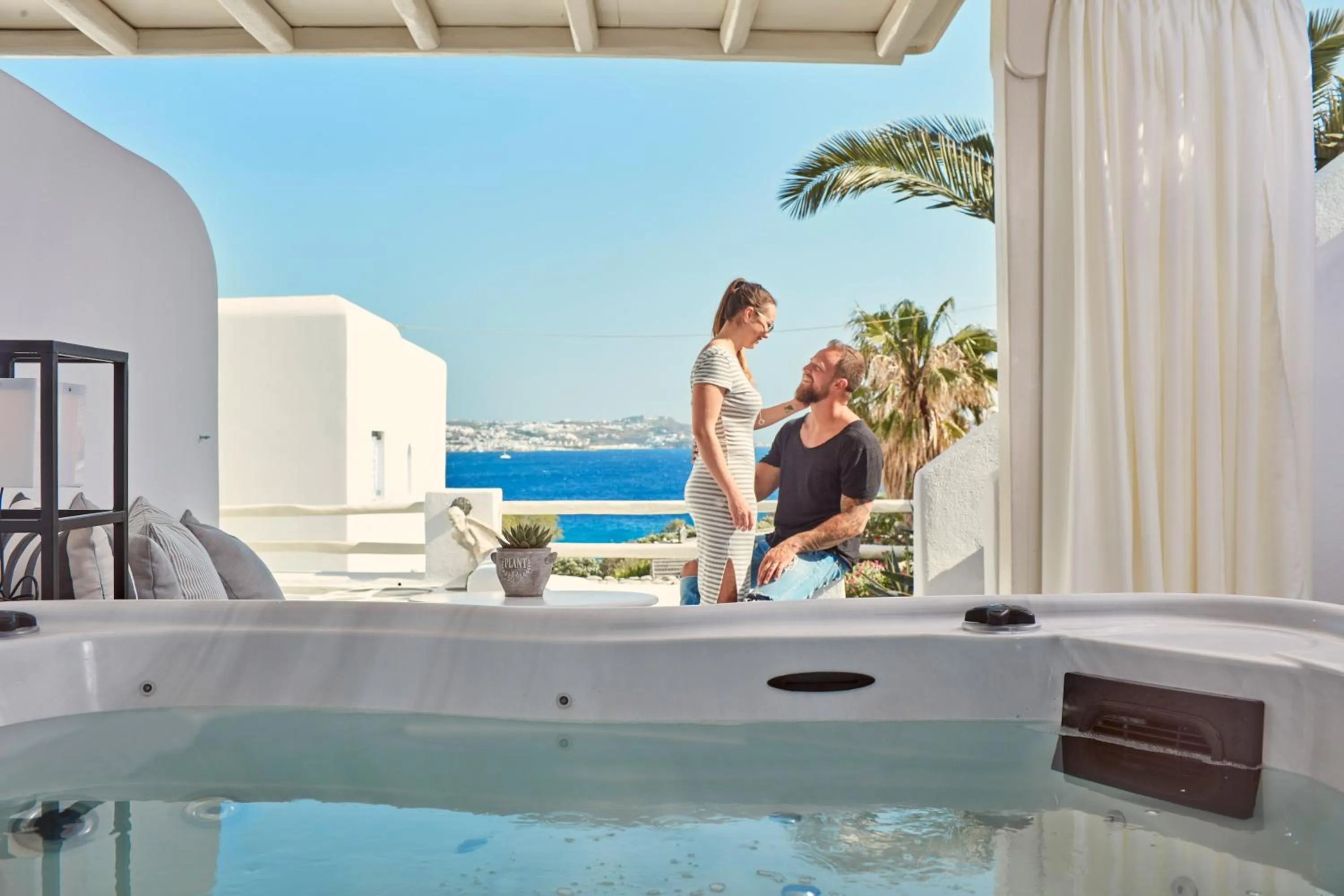Deluxe Suite with Hot Tub and Sea View in Mykonos Princess Hotel