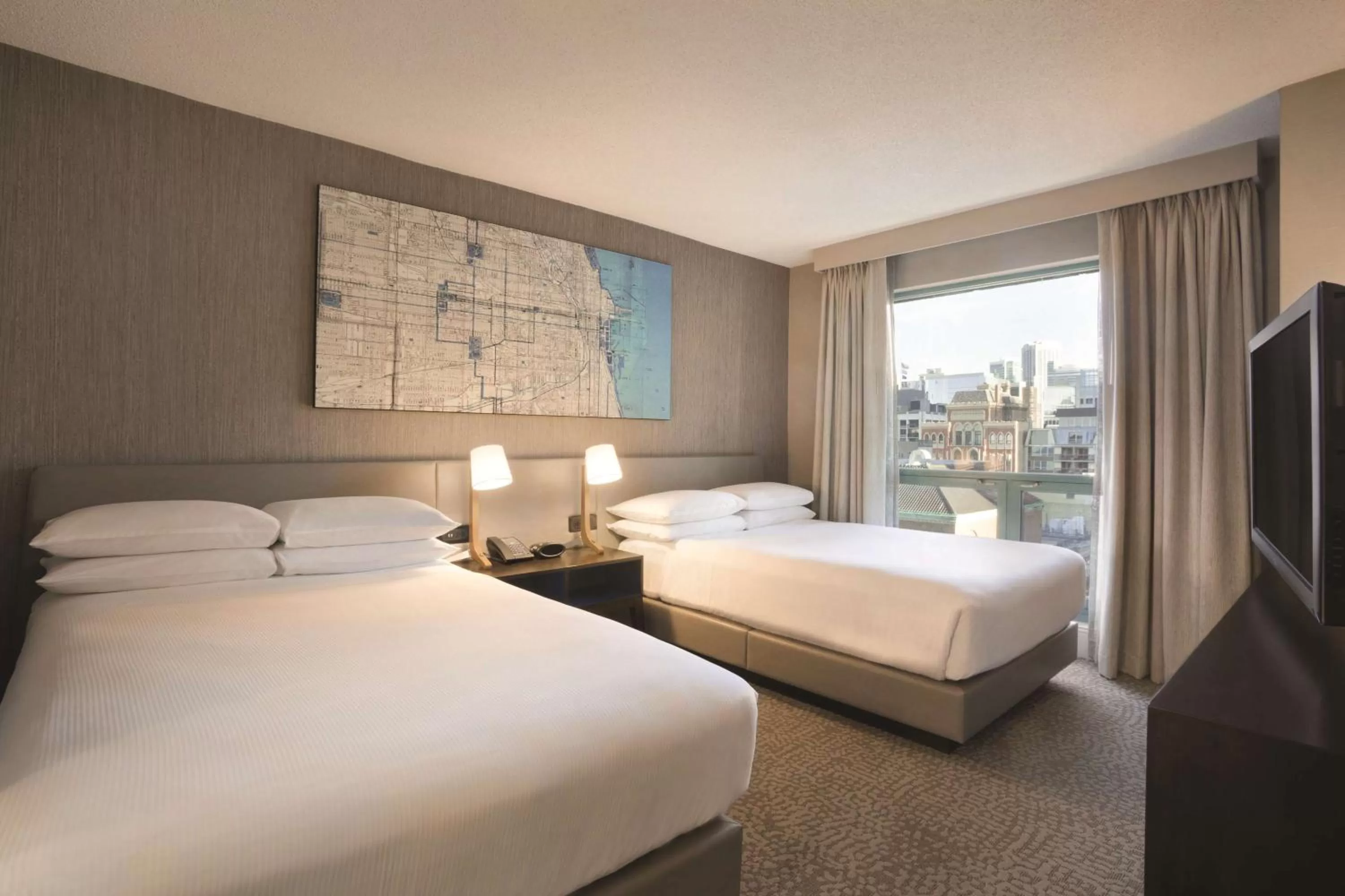 One-Bedroom Suite with Two Double Beds in Hilton Chicago Magnificent Mile Suites