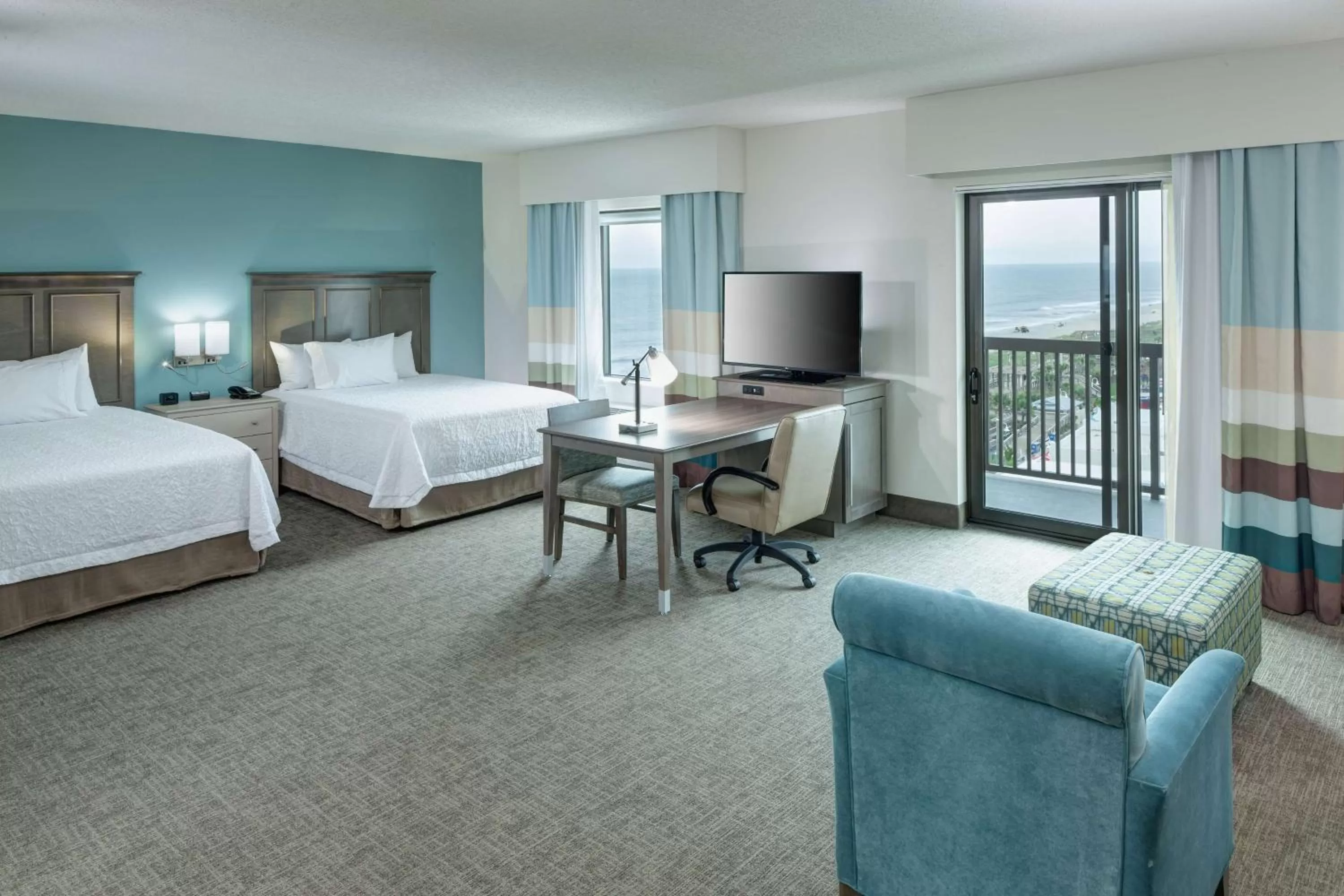Queen Studio Suite with Two Queen Beds and Balcony in Hampton Inn & Suites by Hilton Carolina Beach Oceanfront