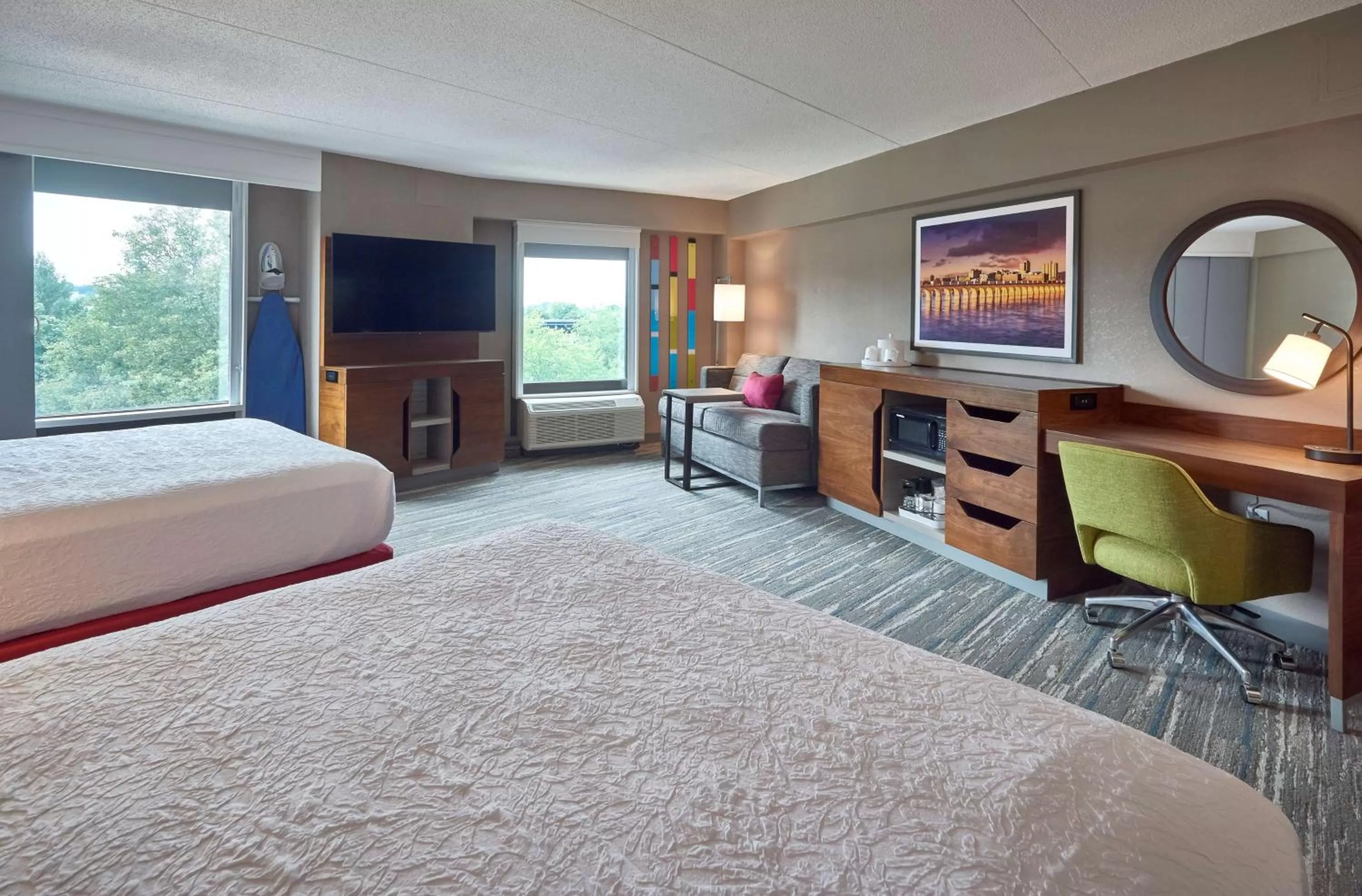 Queen Studio Suite with Two Queen Beds and Sofa Bed - Non-Smoking in Hampton Inn by Hilton Harrisburg West