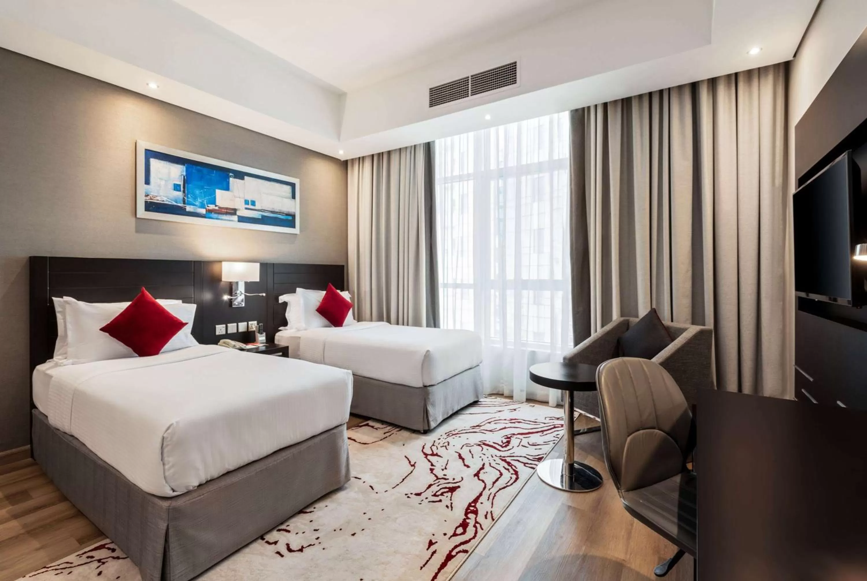 Dubai Explorer Twin Room Smoking| Shuttle to JBR Beach & Outlet Mall | Free Parking, WiFi + 10% Dining Discount in Ramada by Wyndham Dubai Barsha Heights