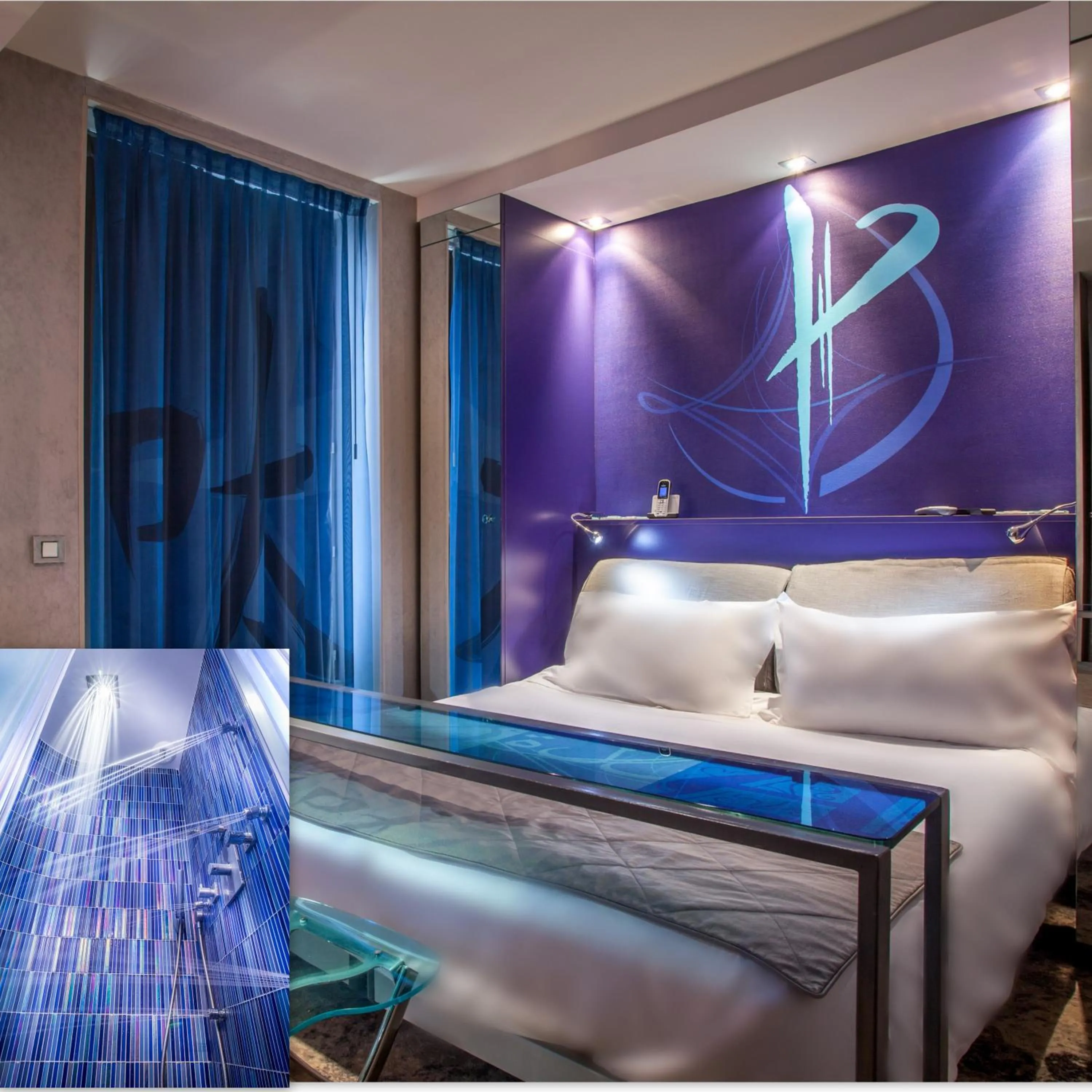 Shower, Bed in Apostrophe Hôtel