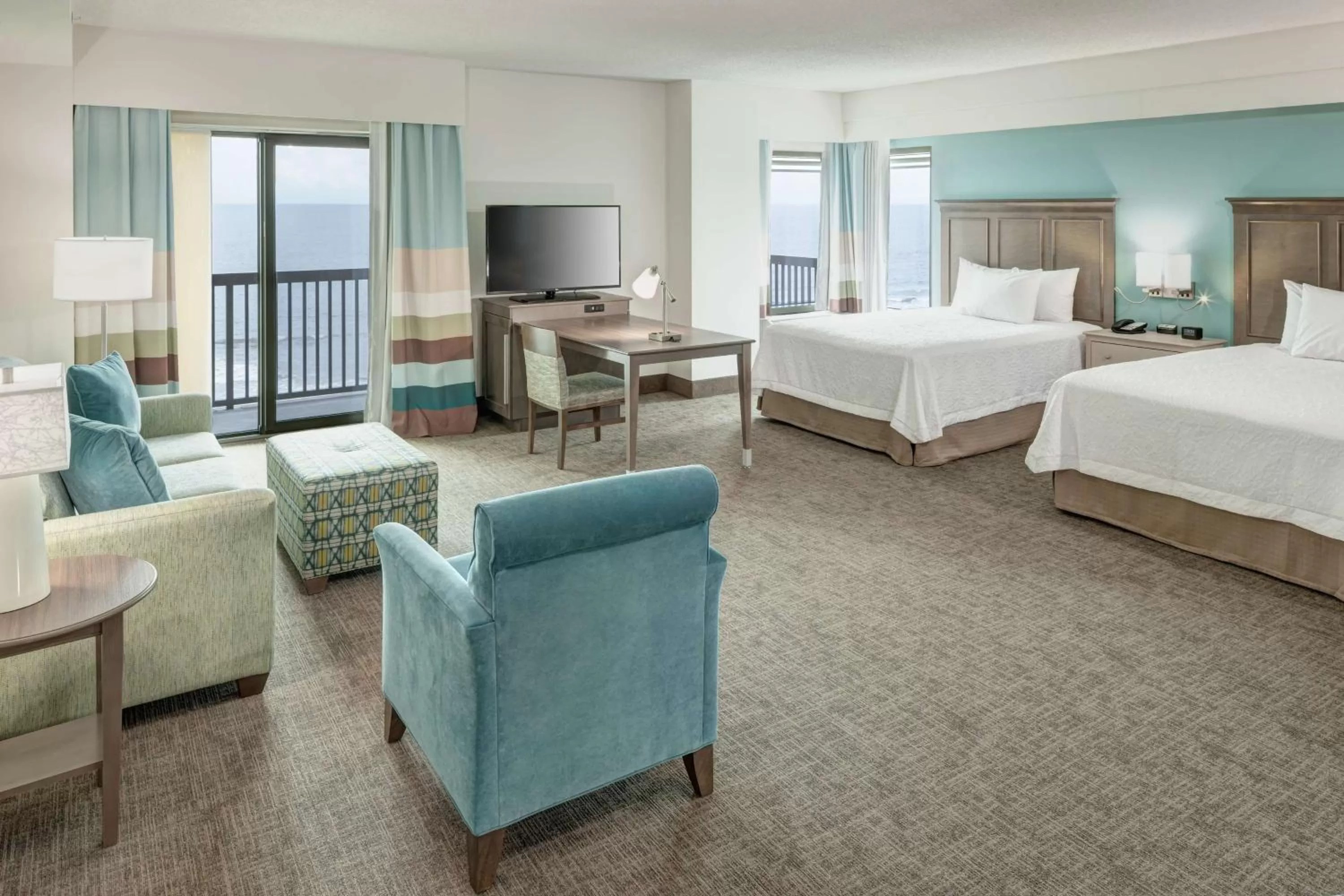 Queen Suite Oceanfront with Two Queen Beds and Balcony  in Hampton Inn & Suites by Hilton Carolina Beach Oceanfront