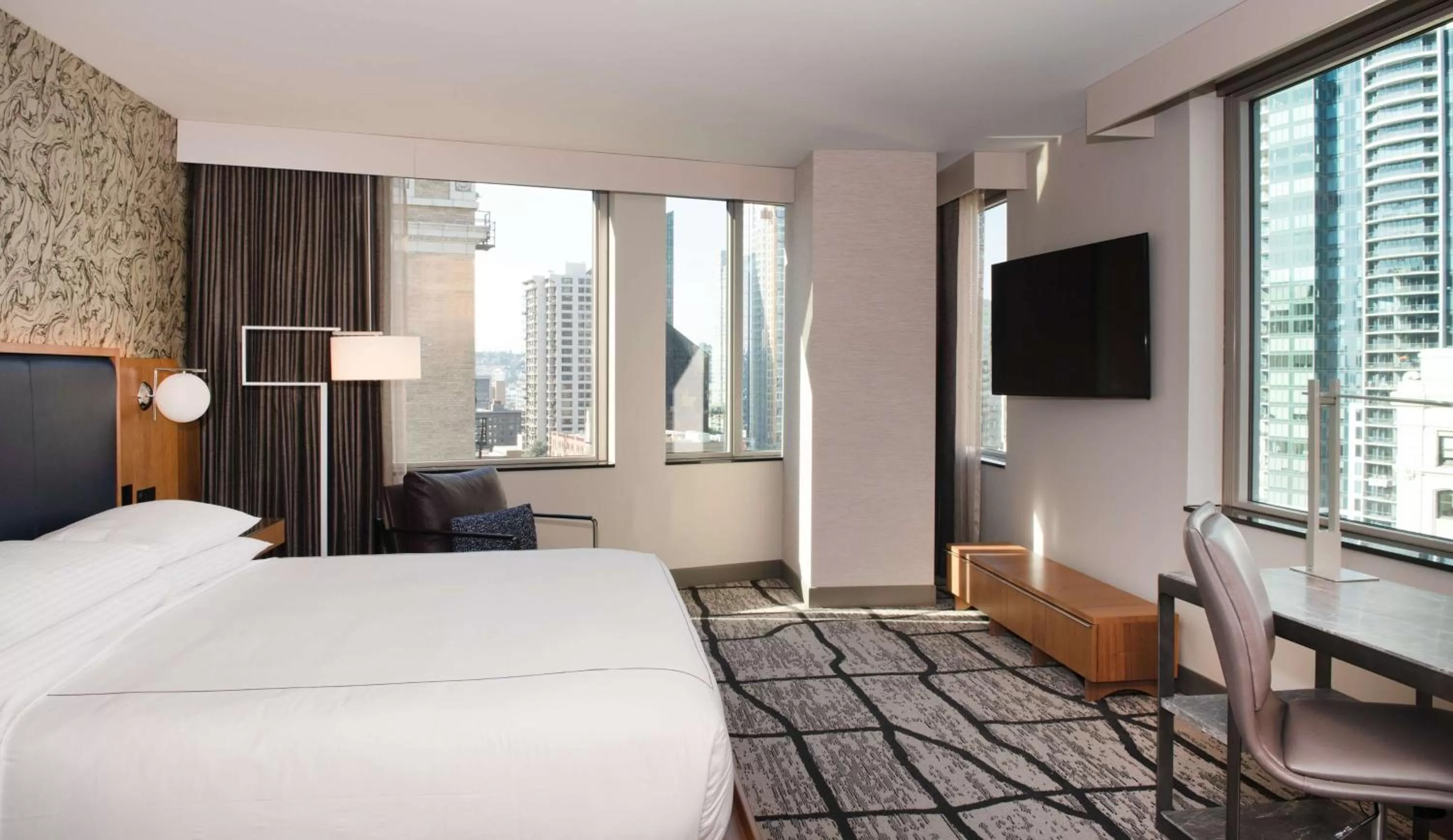 Corner King Room with City View - Mobility Accessible with Roll-In Shower in The Charter Hotel Seattle, Curio Collection By Hilton
