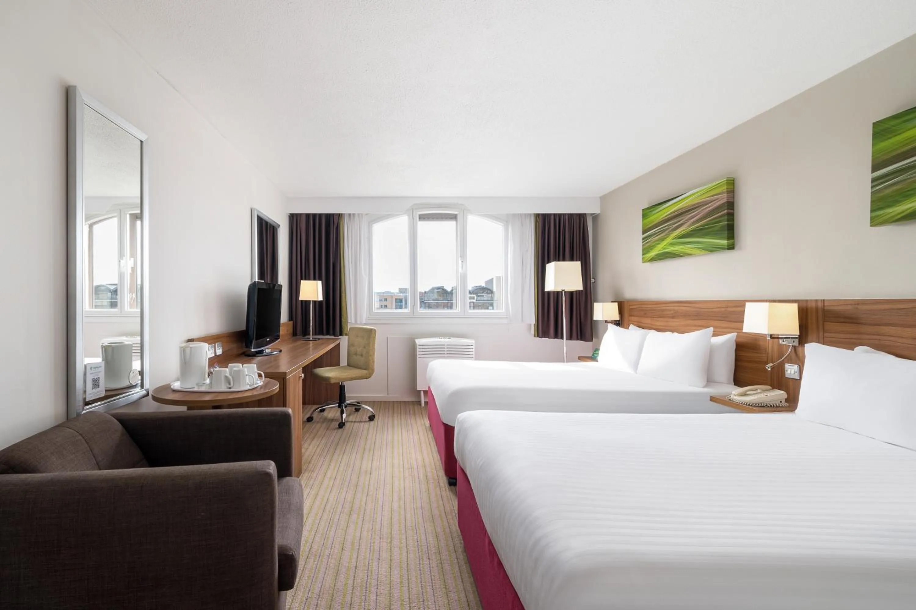 Twin room with 2 double beds and Brayford Wharf view in Holiday Inn Lincoln by IHG