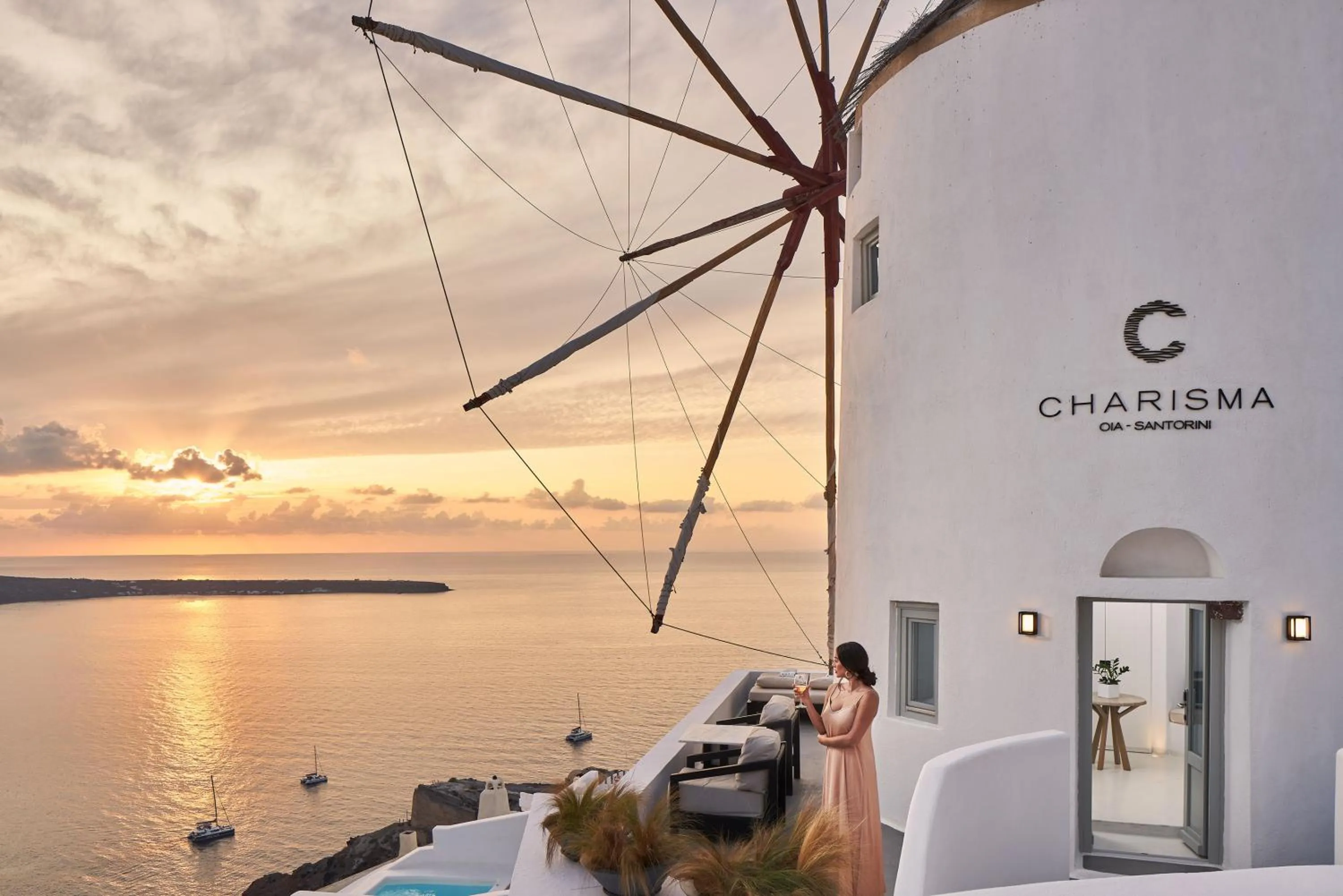Charisma Windmill with Jetted Tub and caldera view in Charisma Suites