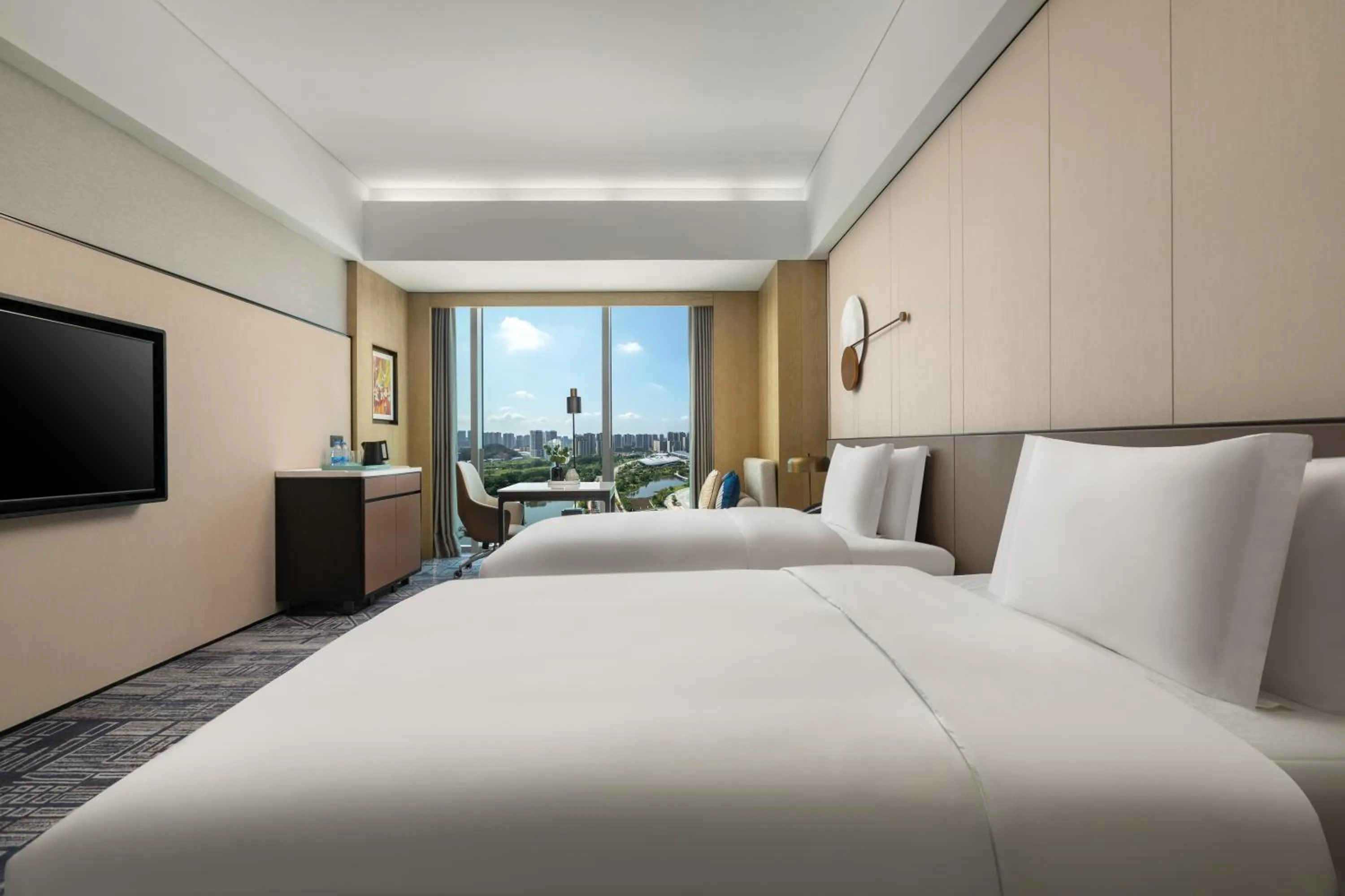 Standard Twin Room with Lake View in Crowne Plaza Jiangmen Binjiang by IHG