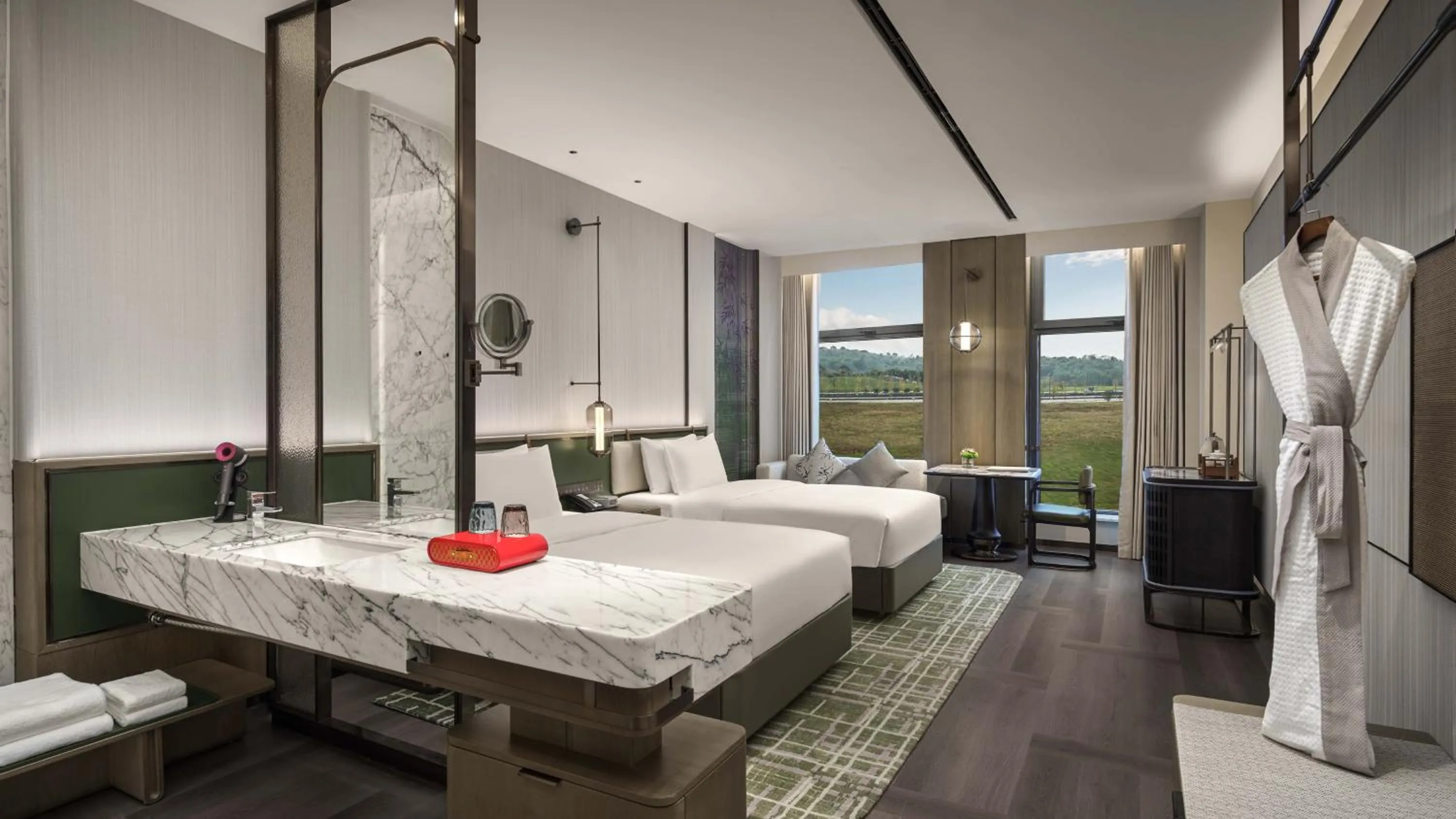 Standard Double Room with Two Double Beds and Mountain View in HUALUXE Chongqing Science Hall