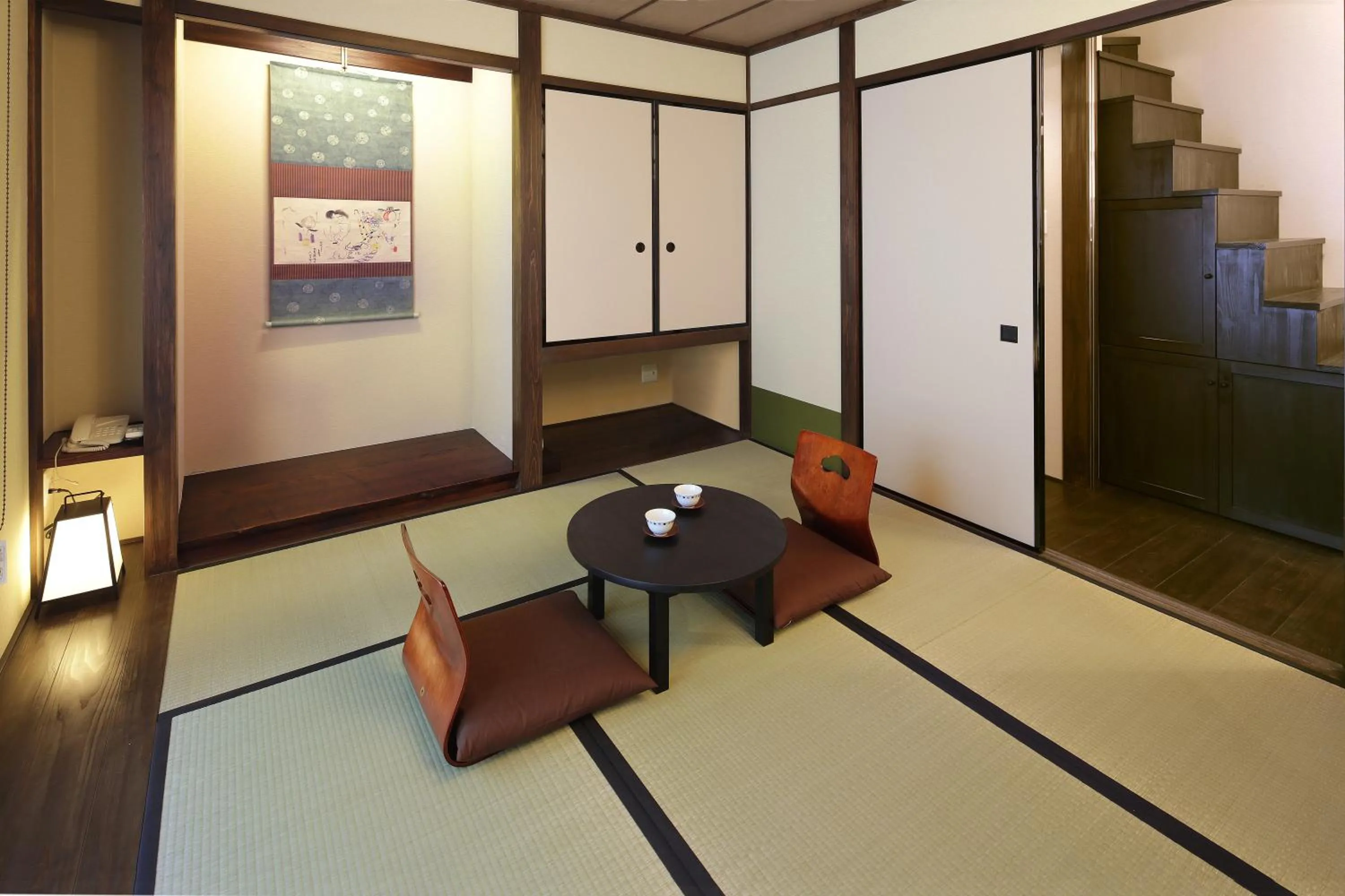 Japanese-Style Twin Room with Loft and Garden View in Kyomachiya Ryokan Sakura Urushitei