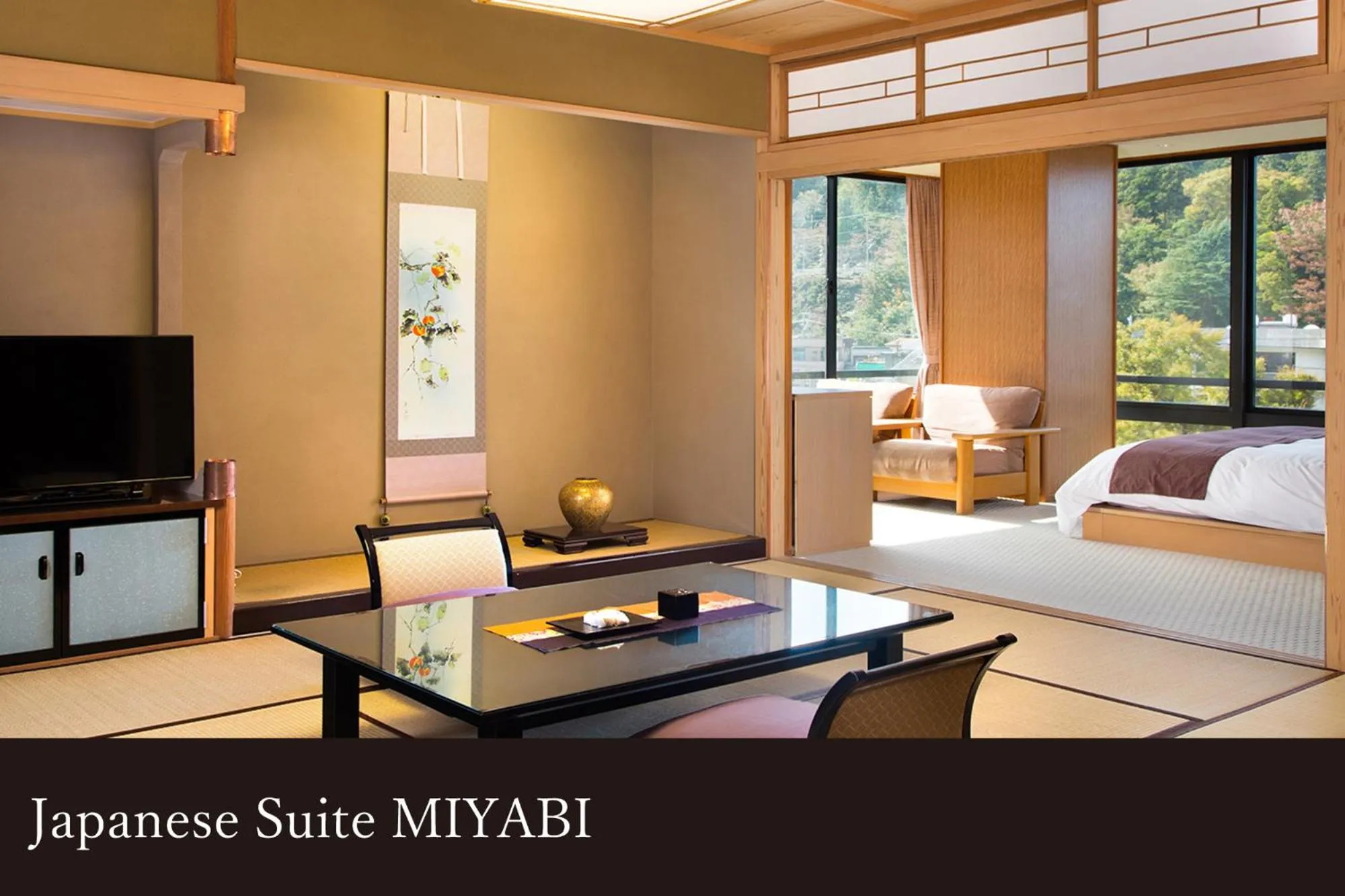 High-Grade Japanese-Western-Style Room [Miyabi] - River view, king-size bed, with scenic bath hot spring in Yamanaka Onsen Kissho Yamanaka