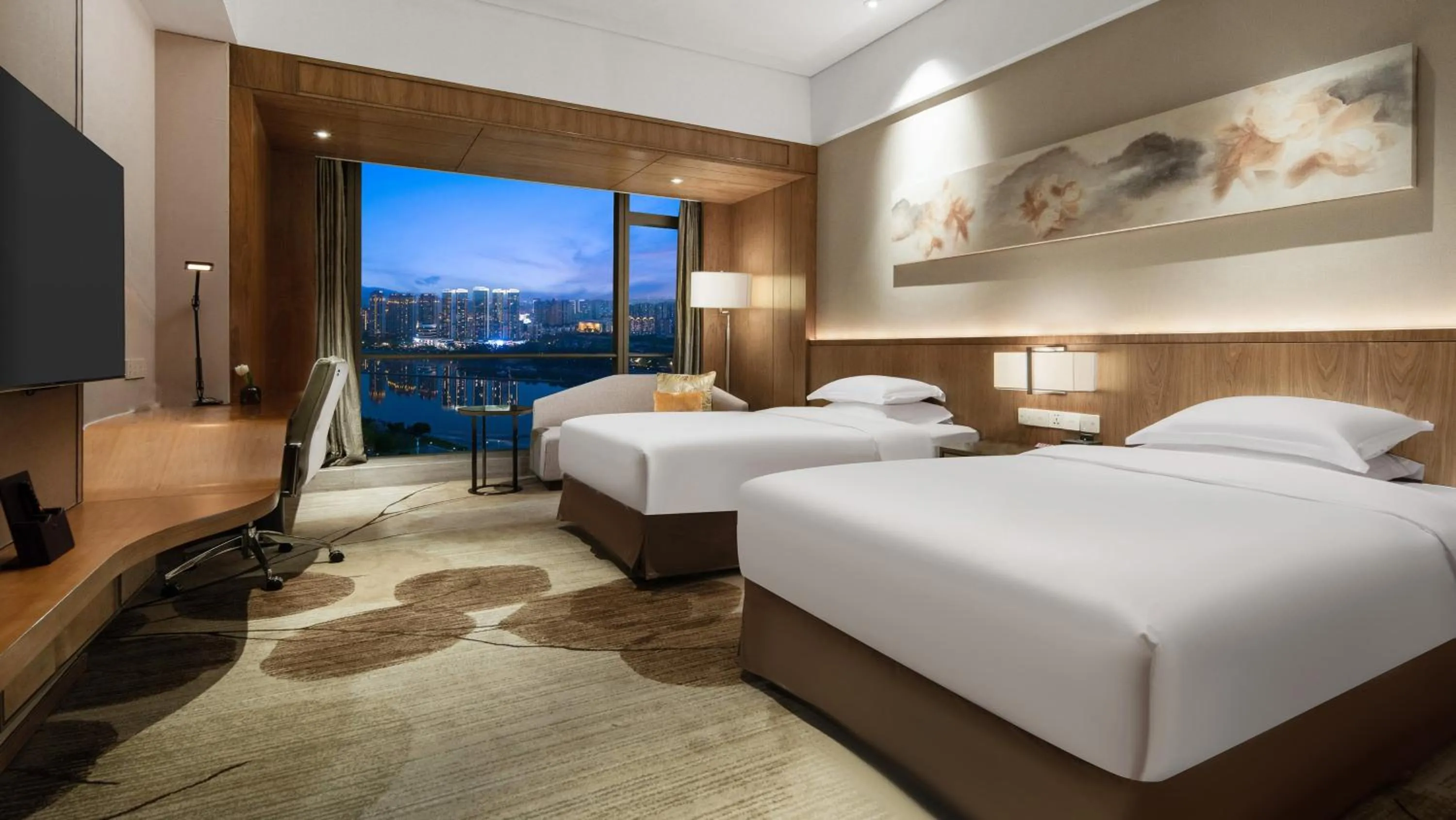 Standard Double Room with Two Double Beds and River View in Crowne Plaza Fuzhou Riverside by IHG