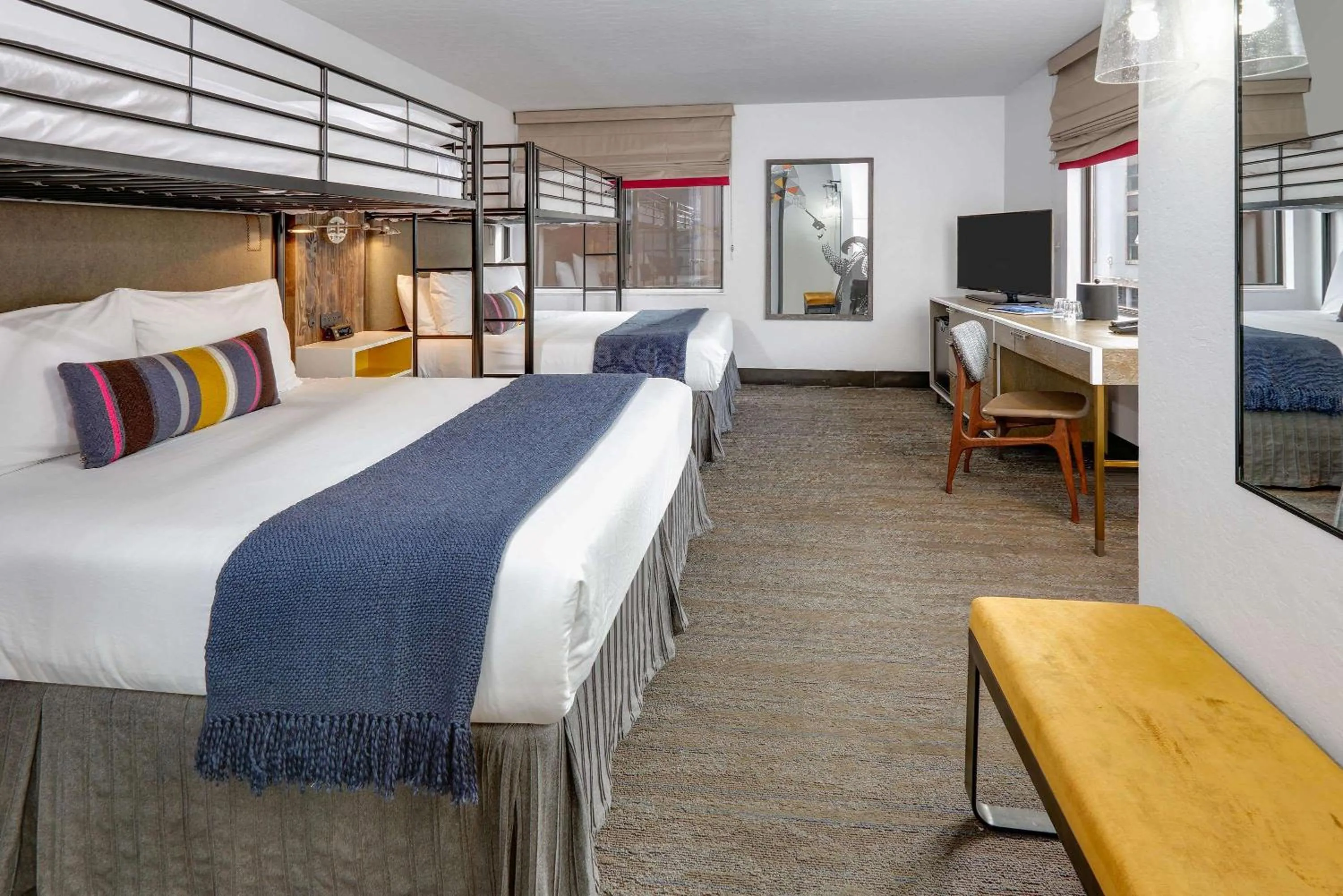 Family Bunk Room w/2 Queen beds and over bed loft bunks – Heavenly building in Hotel Becket, BW Signature Collection