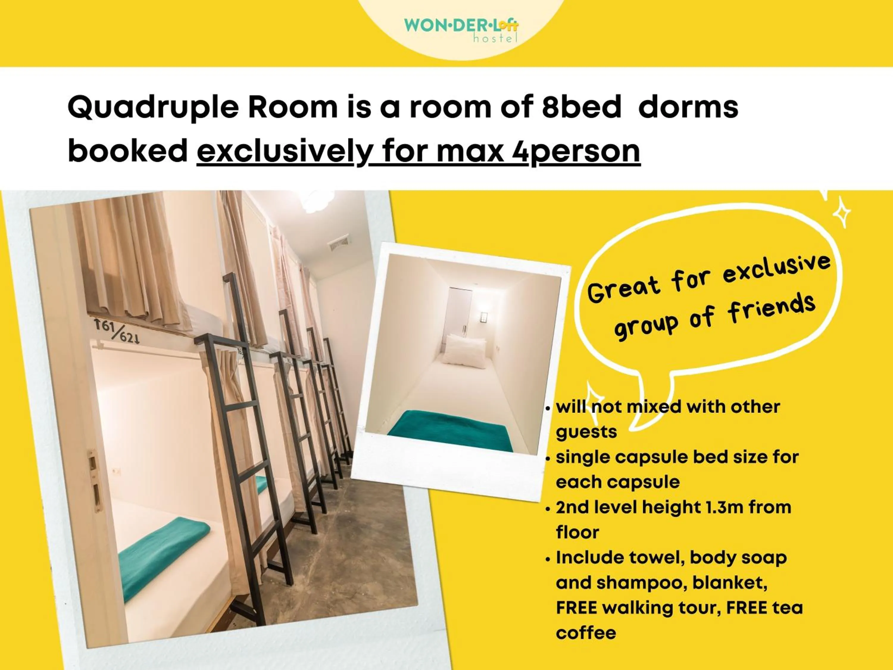 Private 8-Bed Capsule Dorm (Max 4 Guests) in Wonderloft Hostel Kota Tua