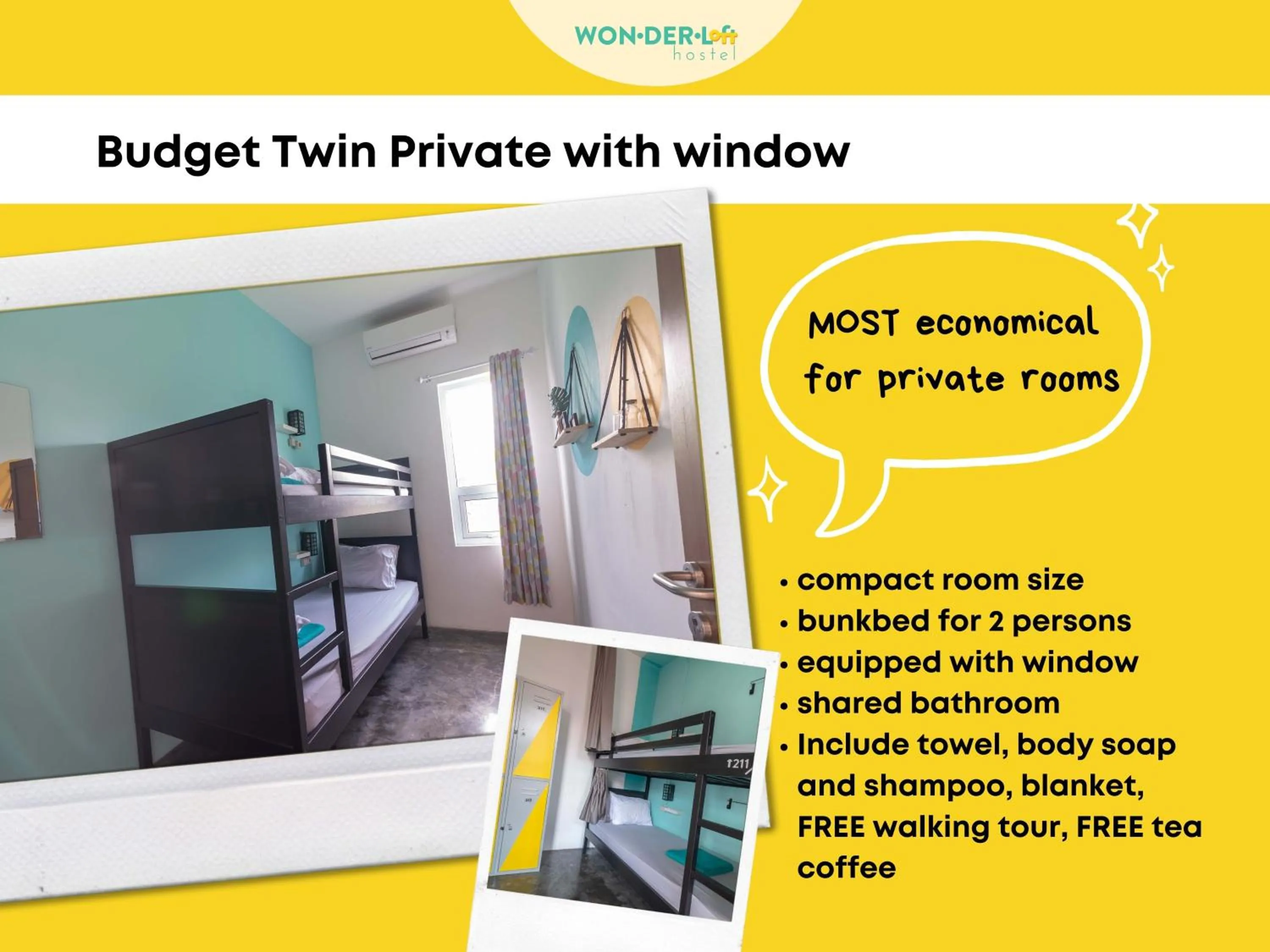 Budget Twin Room in Wonderloft Hostel Kota Tua
