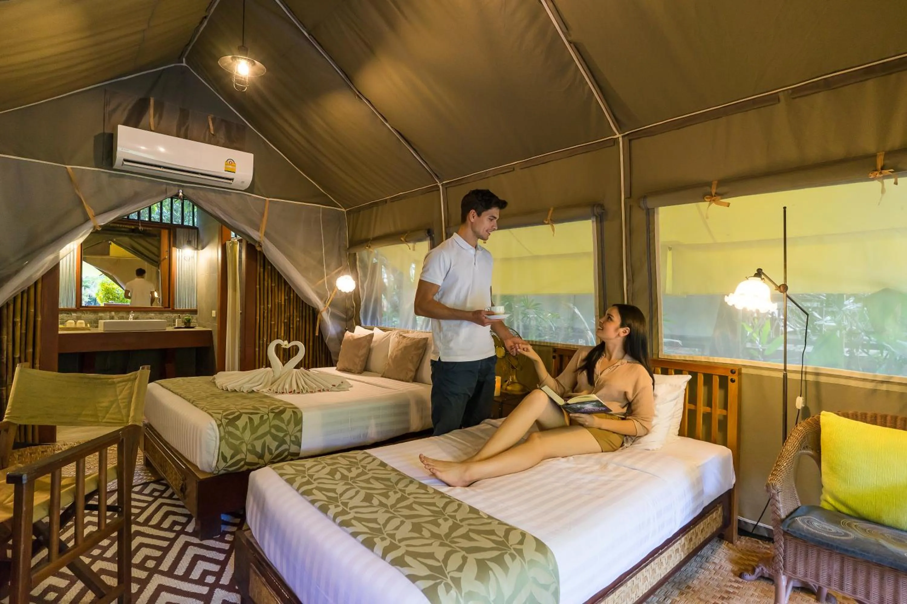 Deluxe Tent Triple with Private Bathroom with Breakfast & Dinner in Hintok River Camp