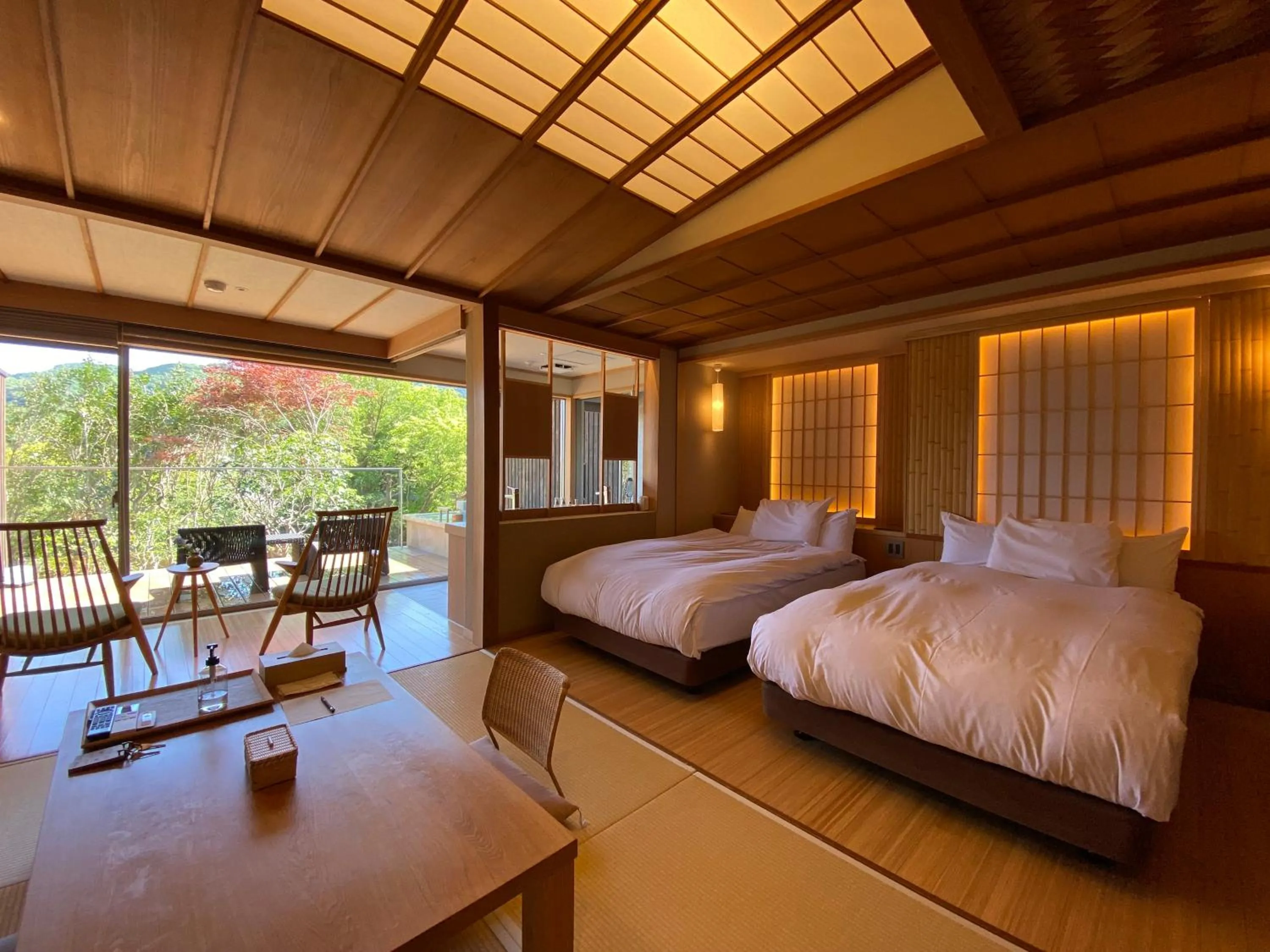 Family Room with Tatami Area and Open-Air Bath   in Kaiseki Ryokan Ashikari