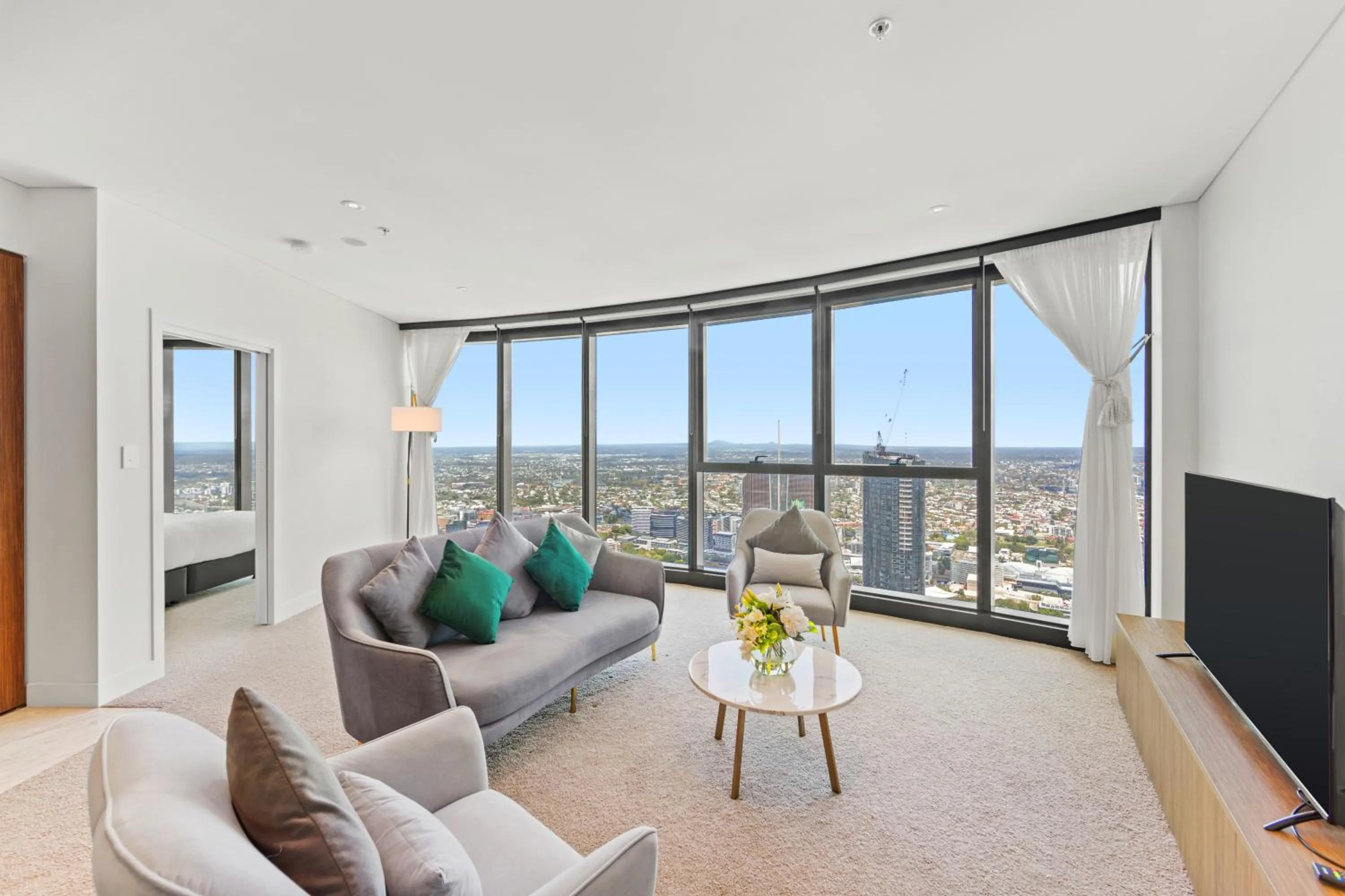Two-Bedroom Two Bathroom Sky High River View Executive Apartment in Brisbane Skytower by CLLIX