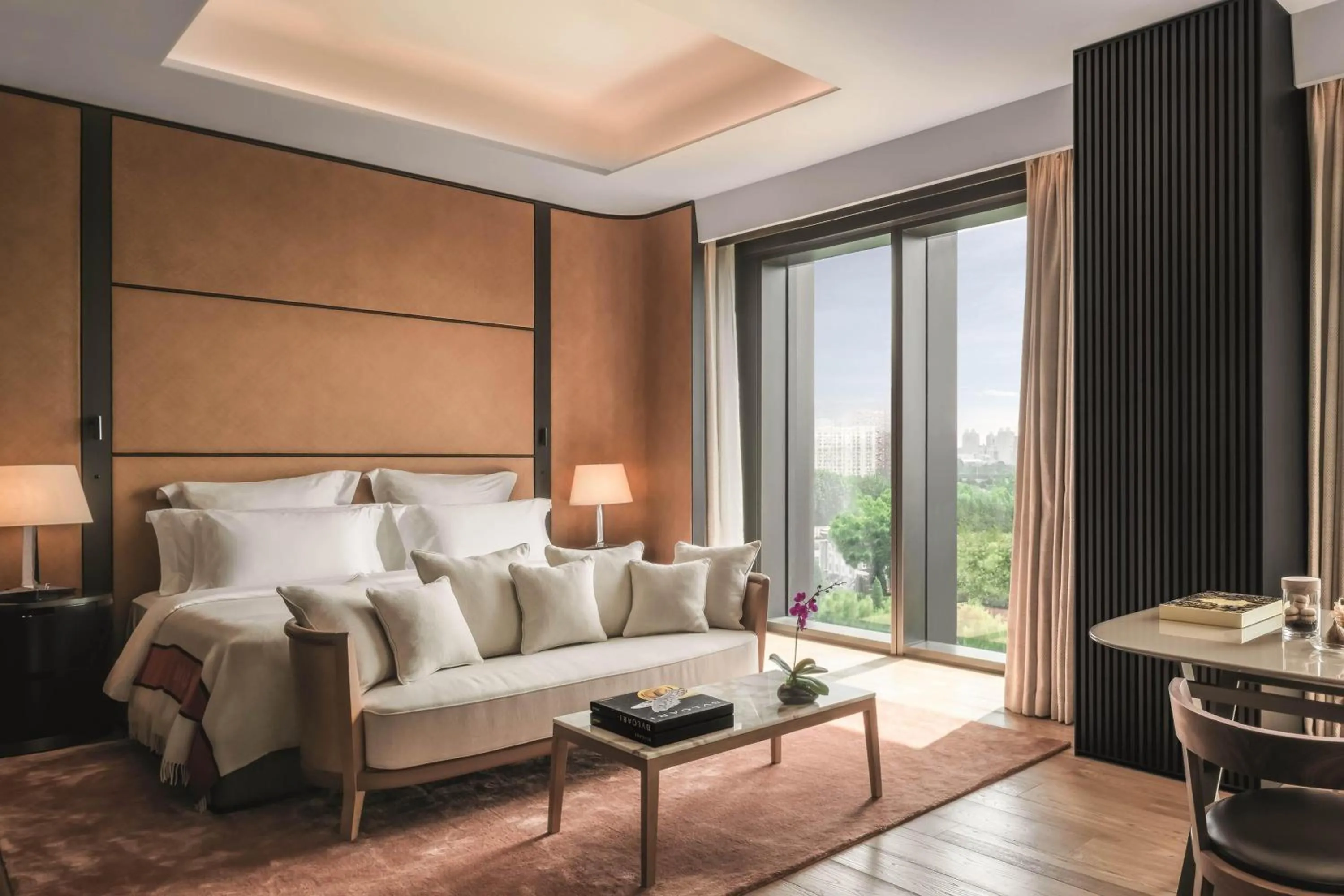 Premium Room with One King Bed Liangma River View (Free Mini-bar soft drinks & beers + 1.9 mi pick-up or drop-off service + Berluti shoe shinning & pressing service) in Bvlgari Hotel Beijing
