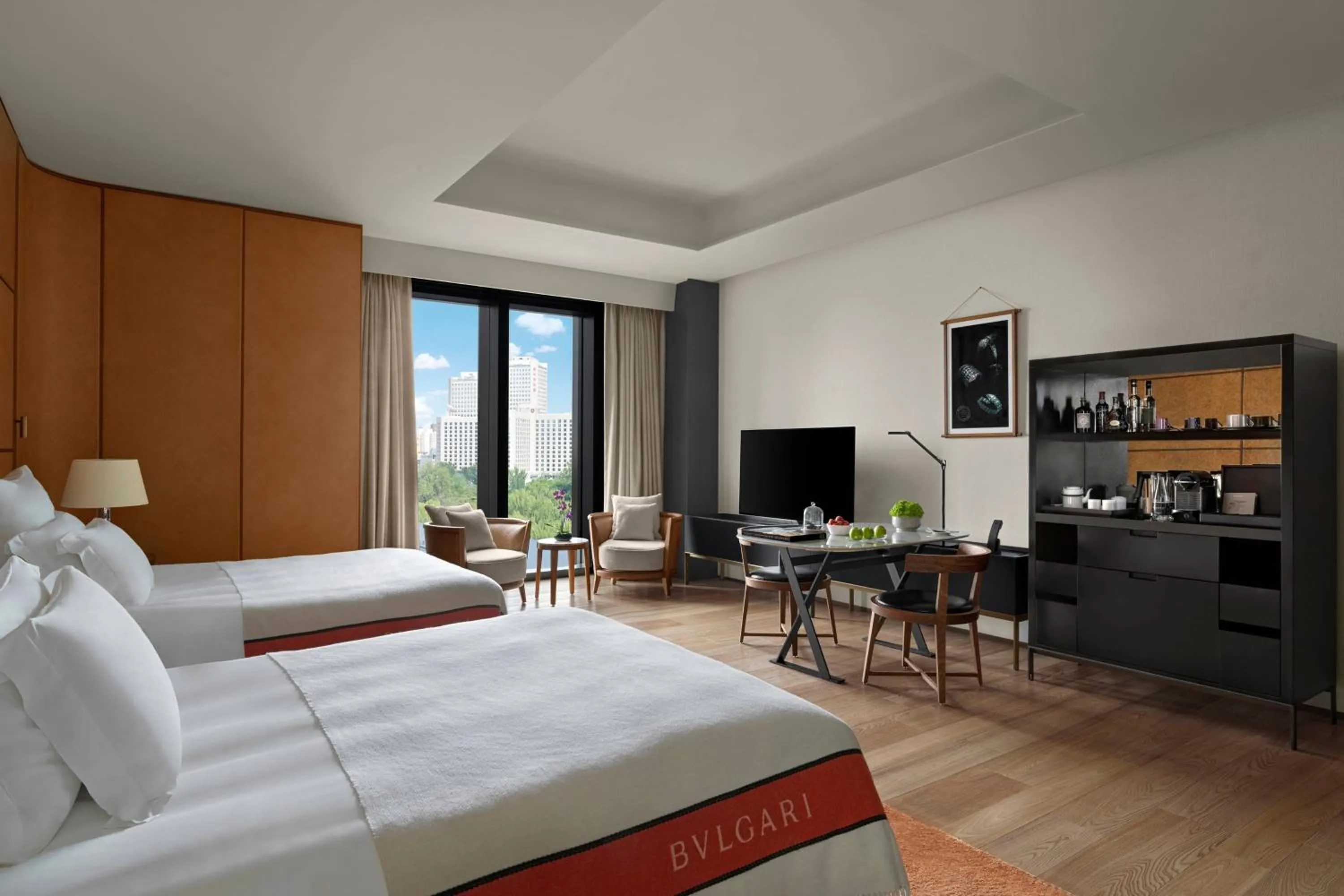  Superior Room with Two Double Beds and  City View (Free Mini-bar soft drinks & beers + 1.9 mi pick-up or drop-off service + 4.6 feet wide double beds) in Bvlgari Hotel Beijing
