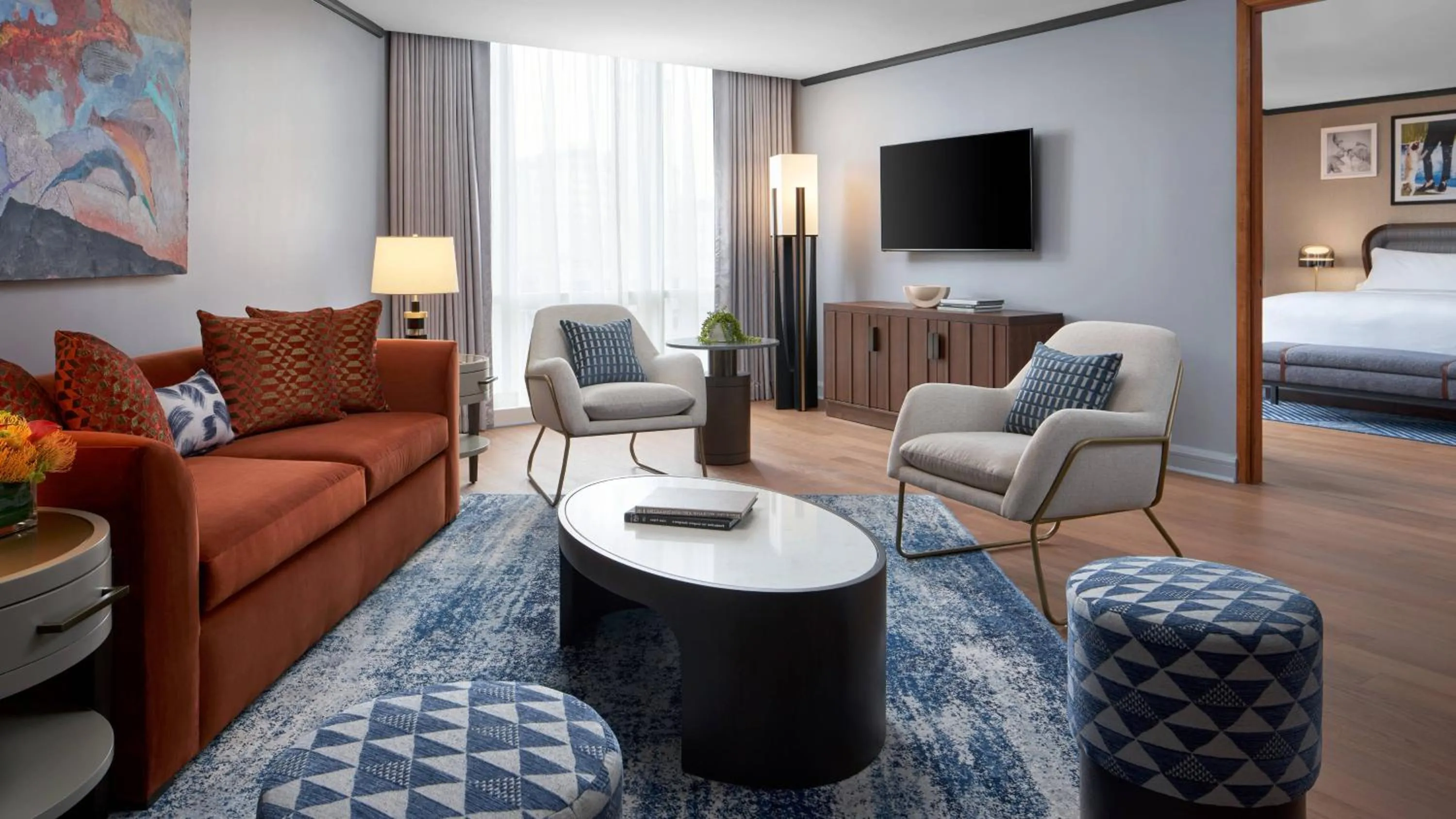 One Bedroom suite with king bed and sofa bed in The Opus Westchester, Autograph Collection
