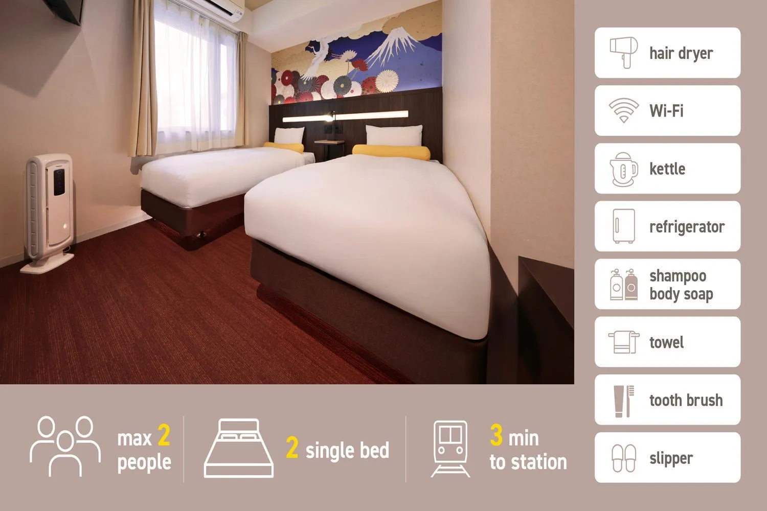 Twin Room - Non-Smoking in Kuromon Crystal Hotel