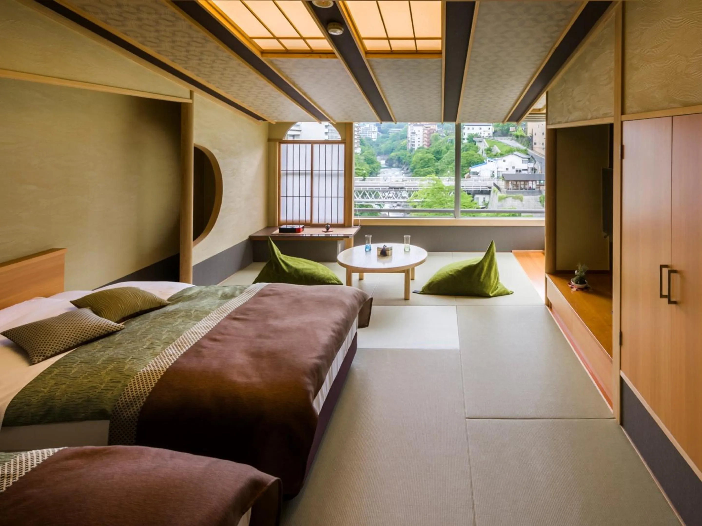 Renewal Twin Room with Tatami Area and River View in Kinugawa Plaza Hotel