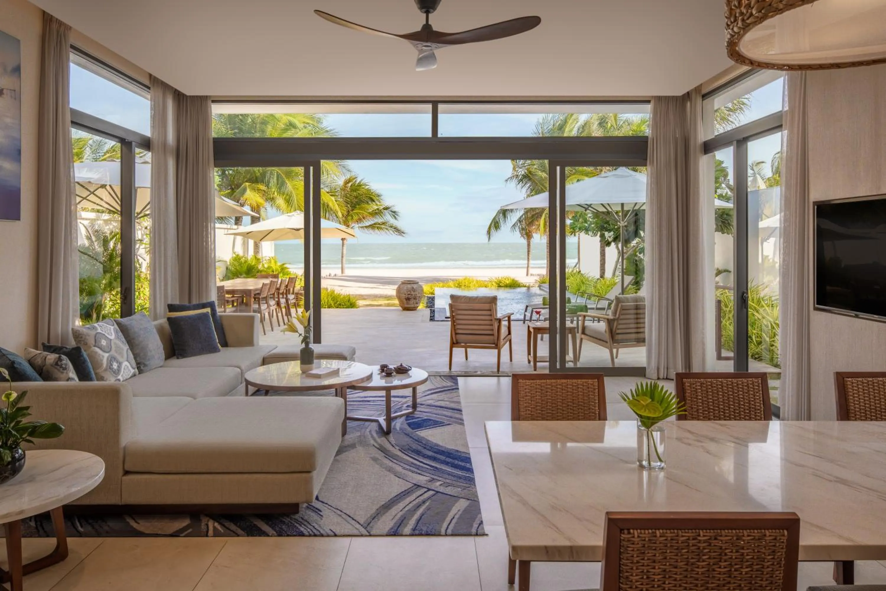 The Level 3-Bedroom Beachfront Pool Villa with Lounge benefits in Melia Ho Tram Beach Resort