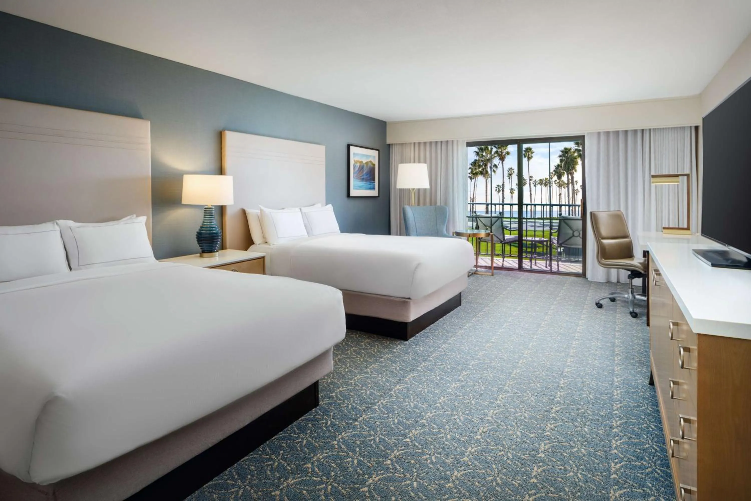 Queen Room with Two Queen Beds and Patio or Balcony with Ocean View in Hilton Santa Barbara Beachfront Resort