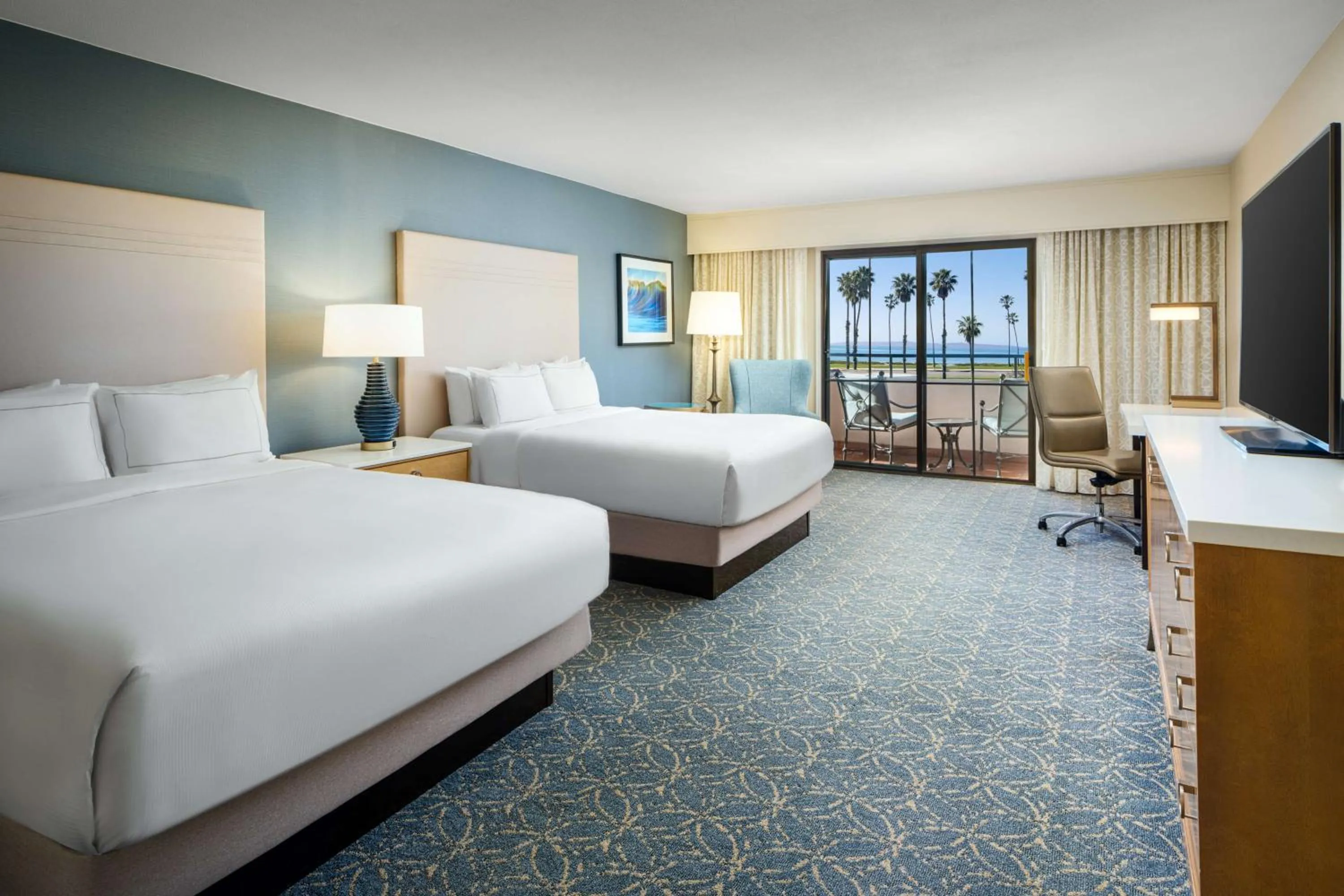 Queen Room with Two Queen Beds and Partial Ocean View in Hilton Santa Barbara Beachfront Resort