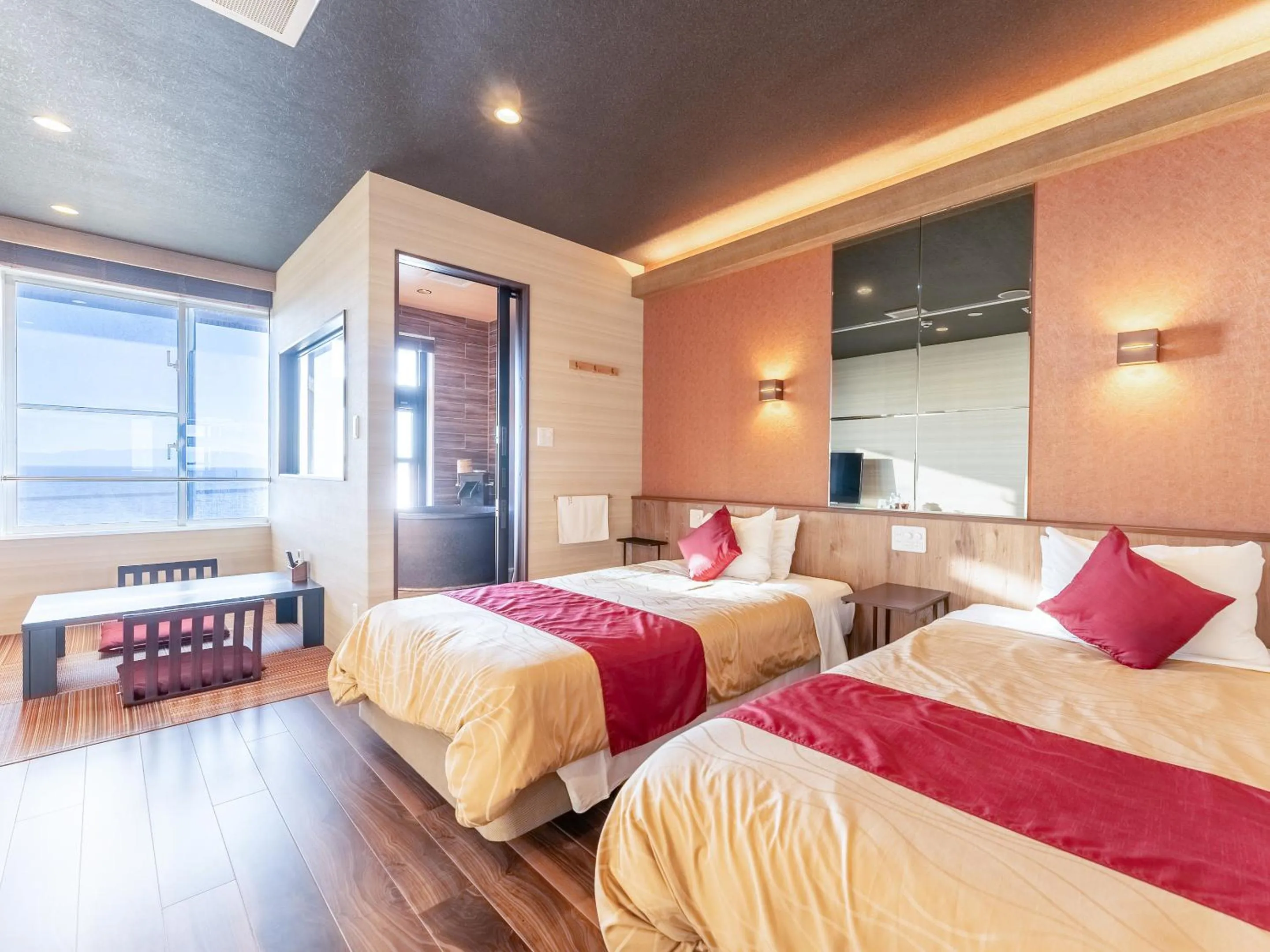 Modern Twin Room with Tatami Area and Semi Open-Air Bath - single occupancy in LiVEMAX RESORT Sakurajima Sea Front