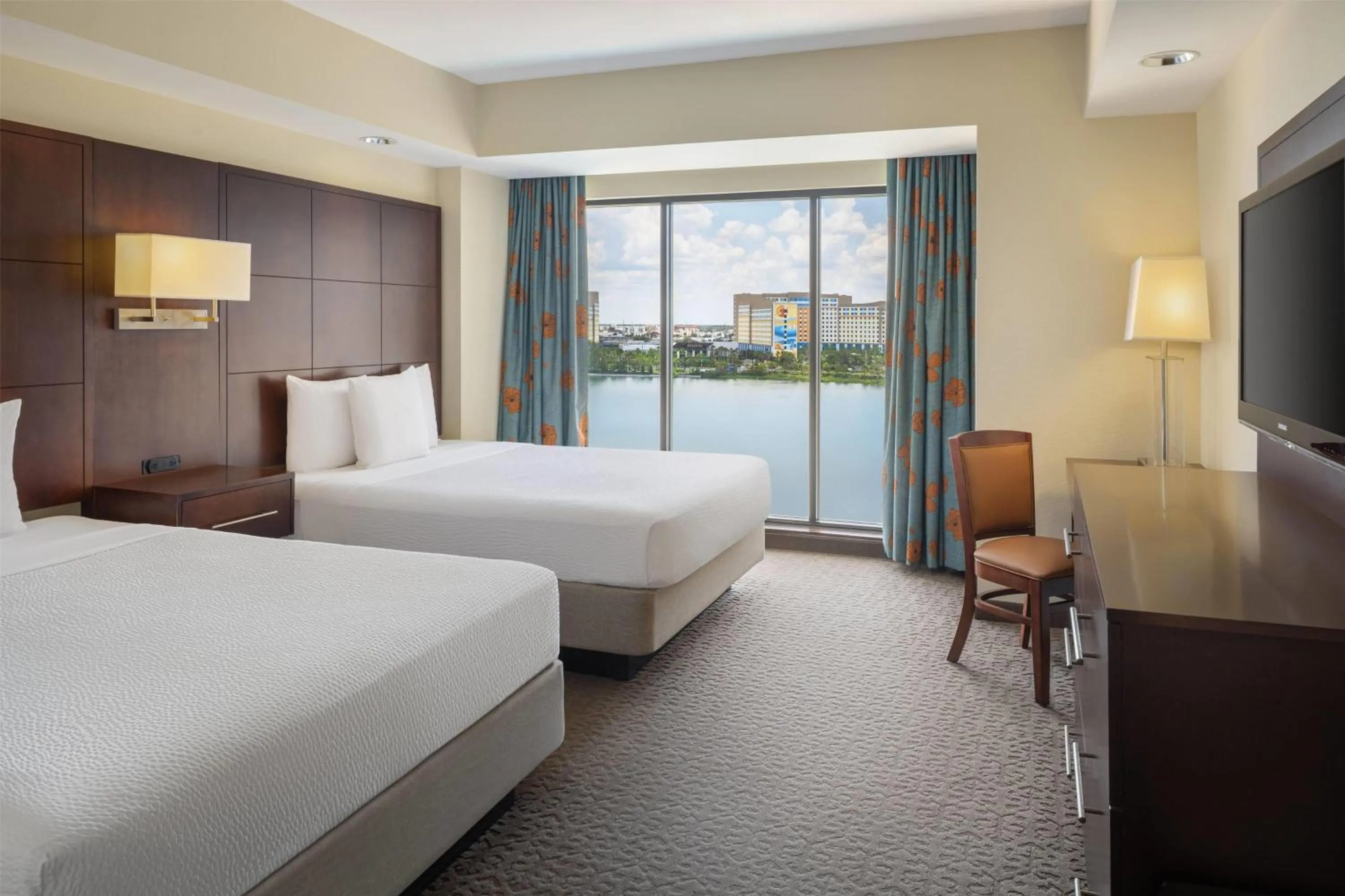 One Bedroom Suite, Two Queen Beds, Lake View-Club Level Access (NO RESORT FEE) in Ramada Plaza by Wyndham Orlando Resort & Suites Intl Drive - Newly Renovated!