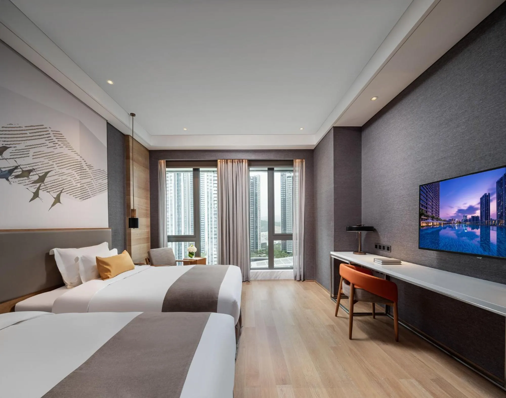 Deluxe Twin Room with City View in Genpla Hotel Shenzhen Nanshan
