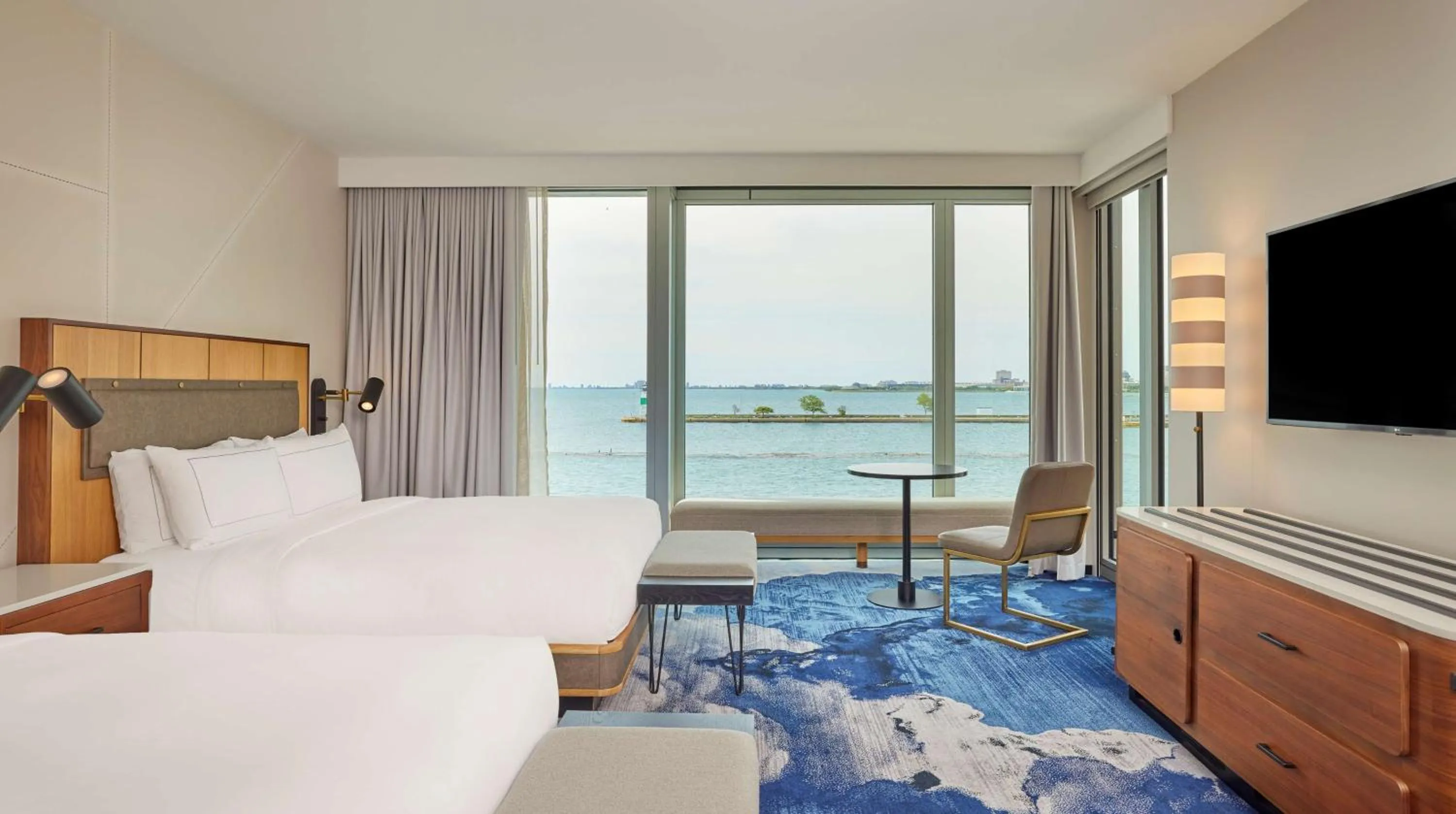 Corner Queen Room with Two Queen Beds in Sable At Navy Pier Chicago, Curio Collection By Hilton