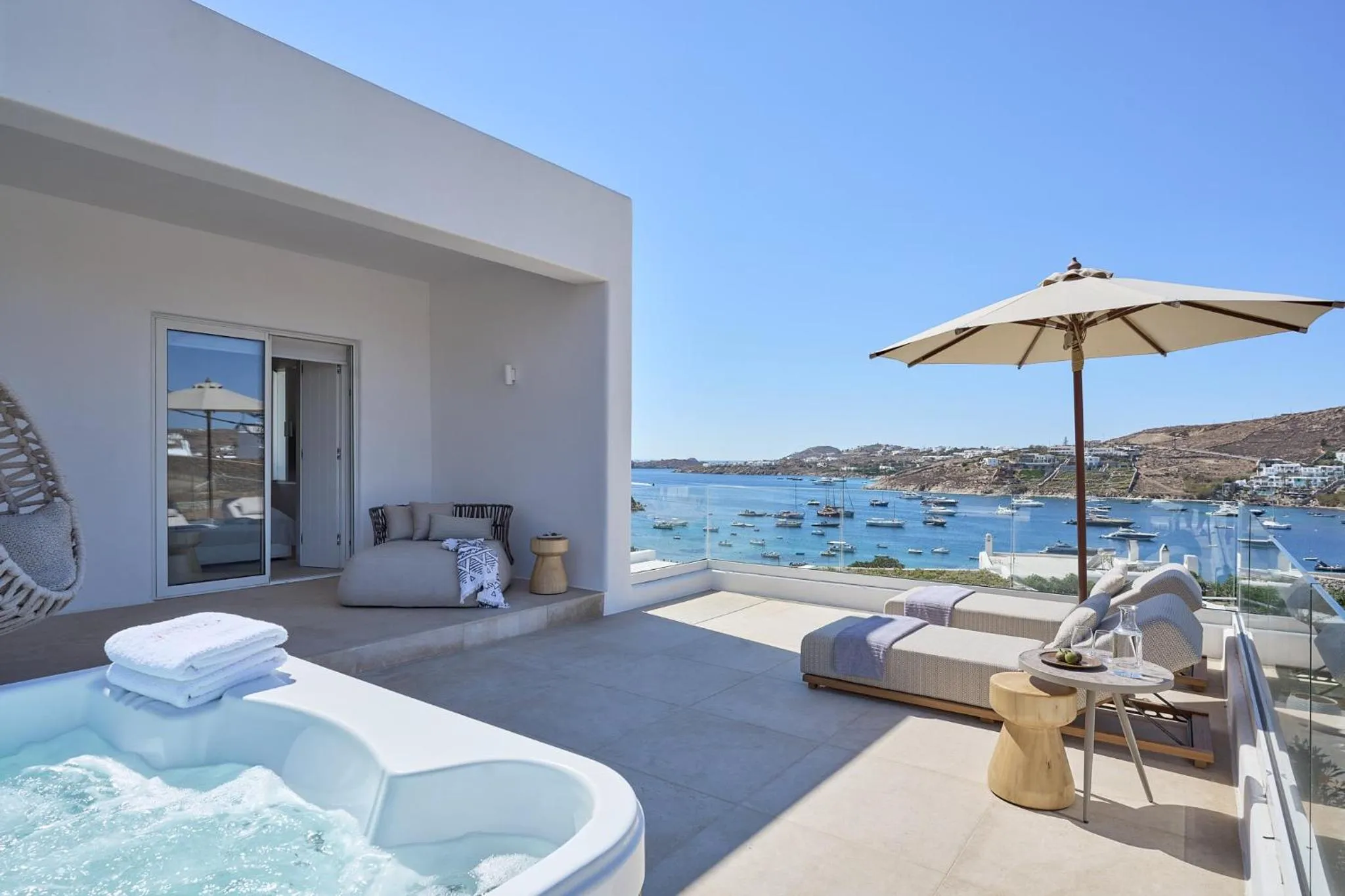 Panoramic Double Sea View Room with Outdoor Jacuzzi - single occupancy in Once in Mykonos - Designed for Adults