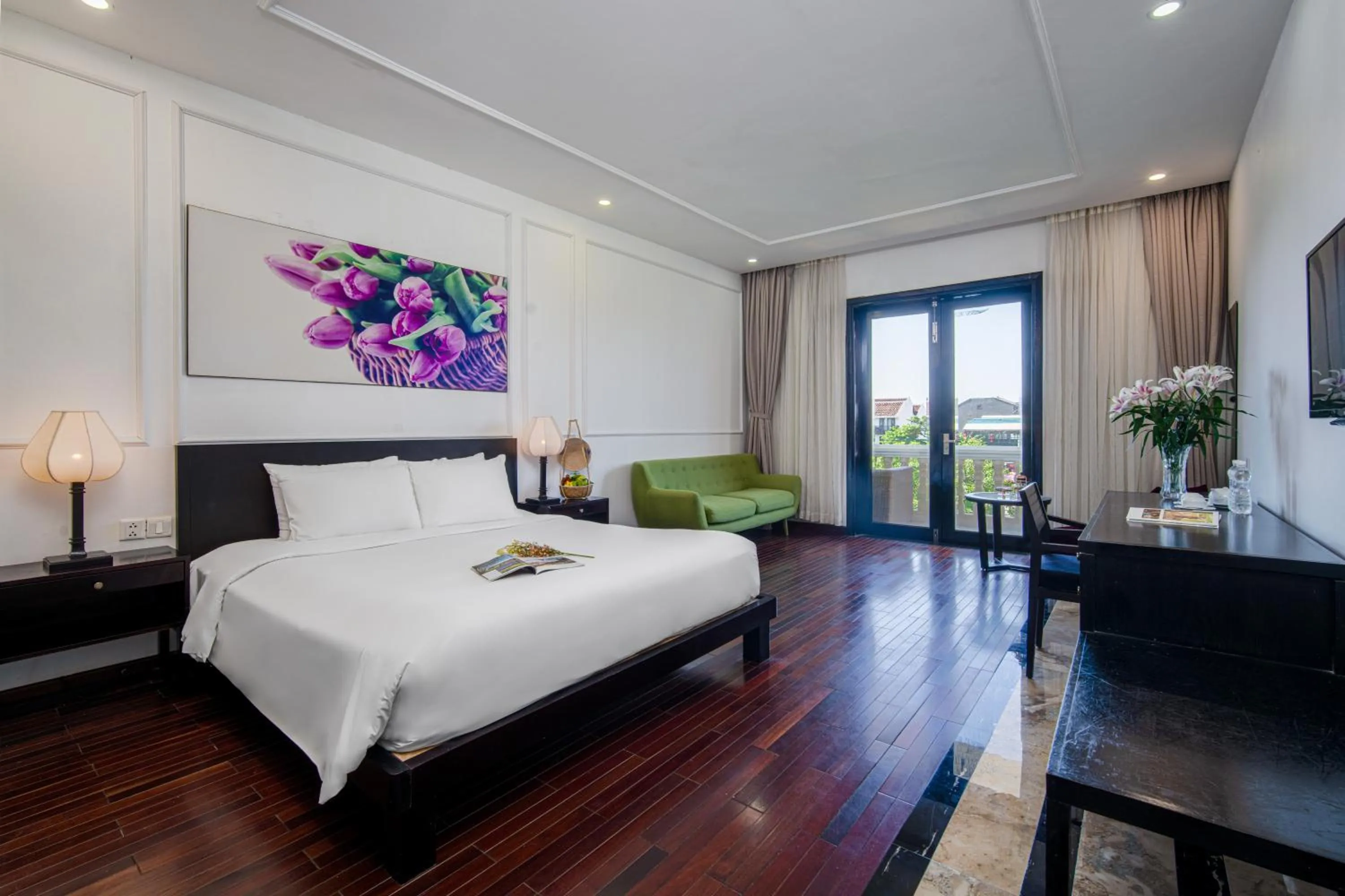 Deluxe Double Room River View with Balcony and Bathtub in Thanh Binh Riverside Hoi An