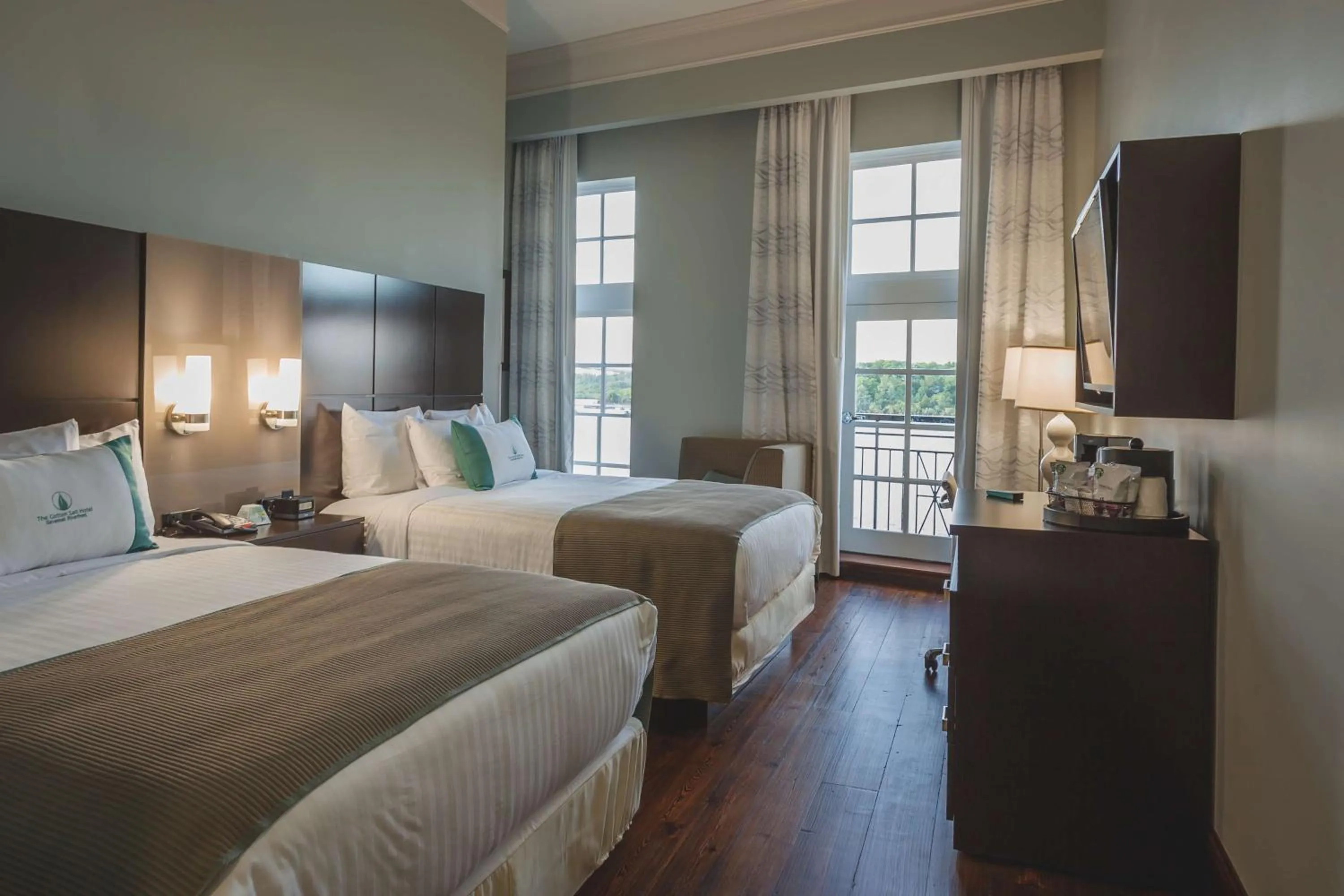 Queen Room with Two Queen Beds, Balcony and River View in The Cotton Sail Hotel Savannah - Tapestry Collection by Hilton
