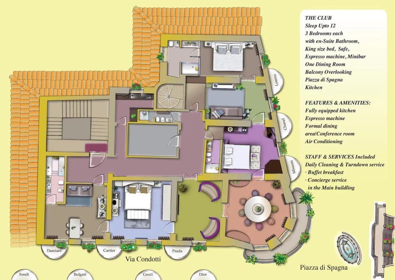 The Club Three-Bedroom Apartment with View in The Inn at the Spanish Steps Luxury Collection - The Inn at the Spanish Steps