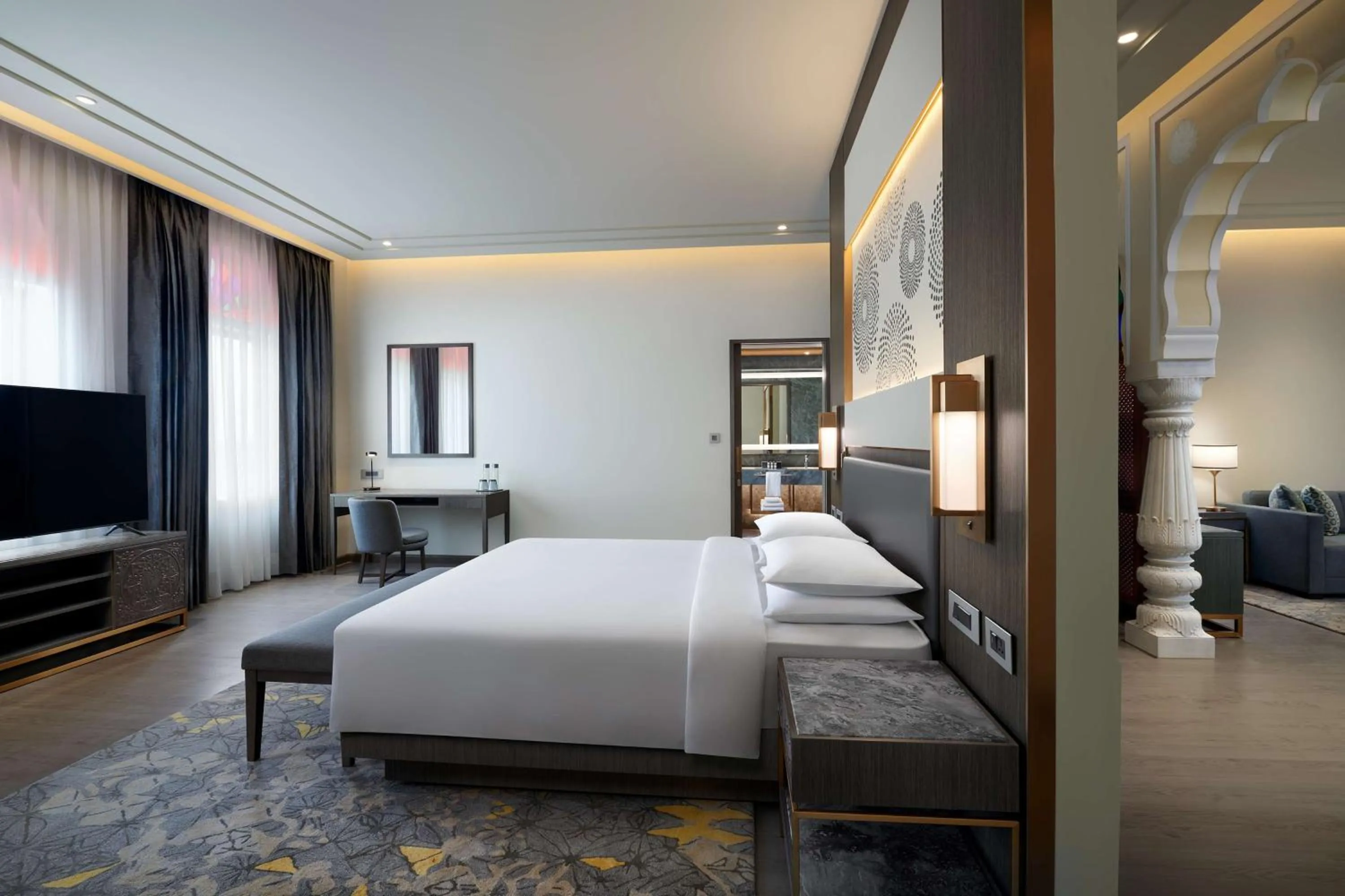 Photo of the whole room, Bed in Hyatt Regency Jaipur Mansarovar
