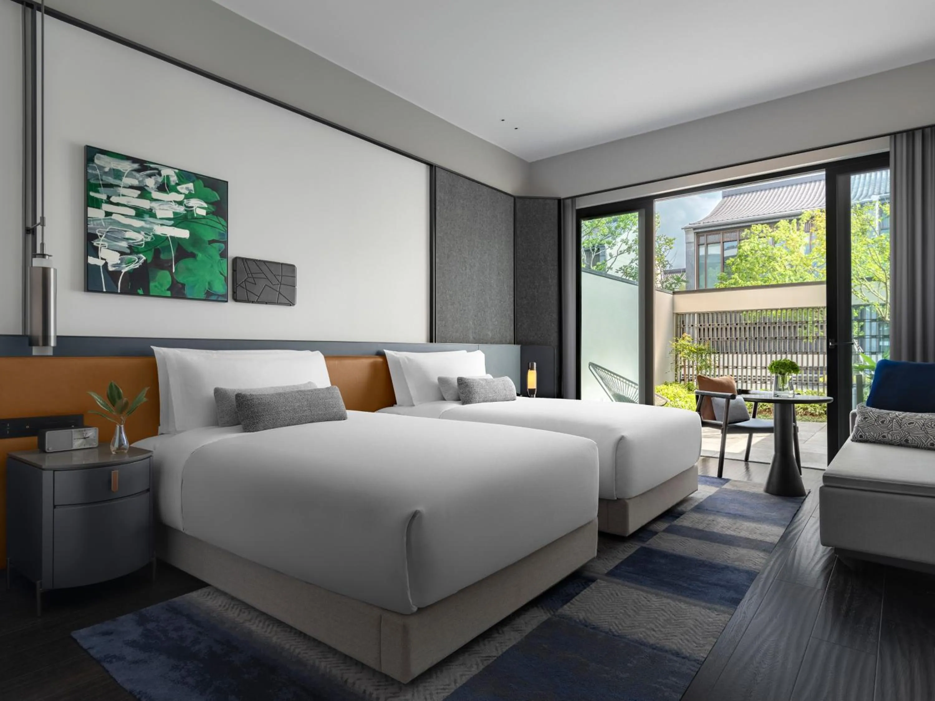 Double Room with Two Double Beds and Outdoor Living Area in Kimpton Bamboo Grove Suzhou by IHG