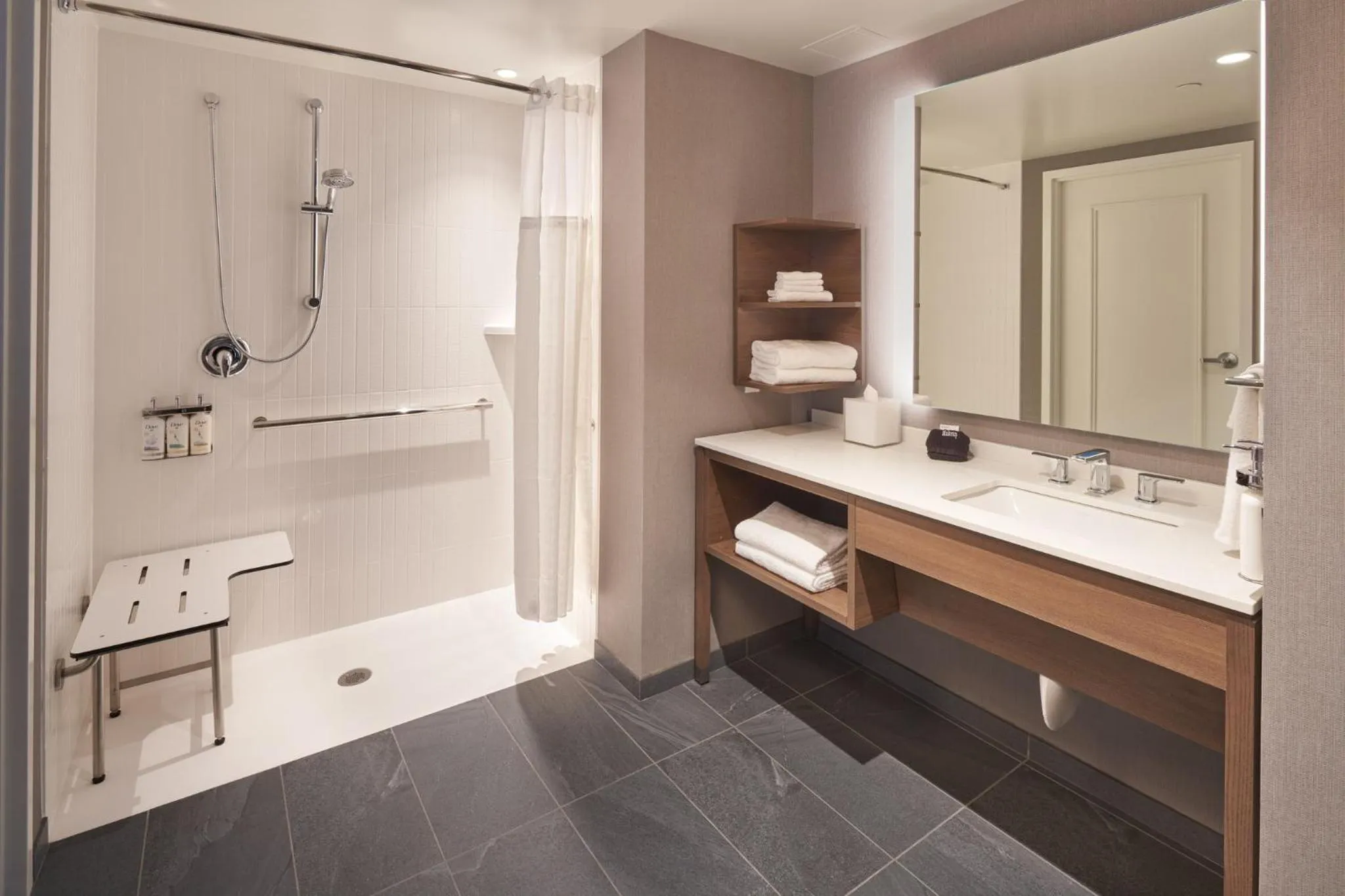 Queen Studio with Mobility Accessible Roll-In Shower in Staybridge Suites Wilmington Downtown by IHG