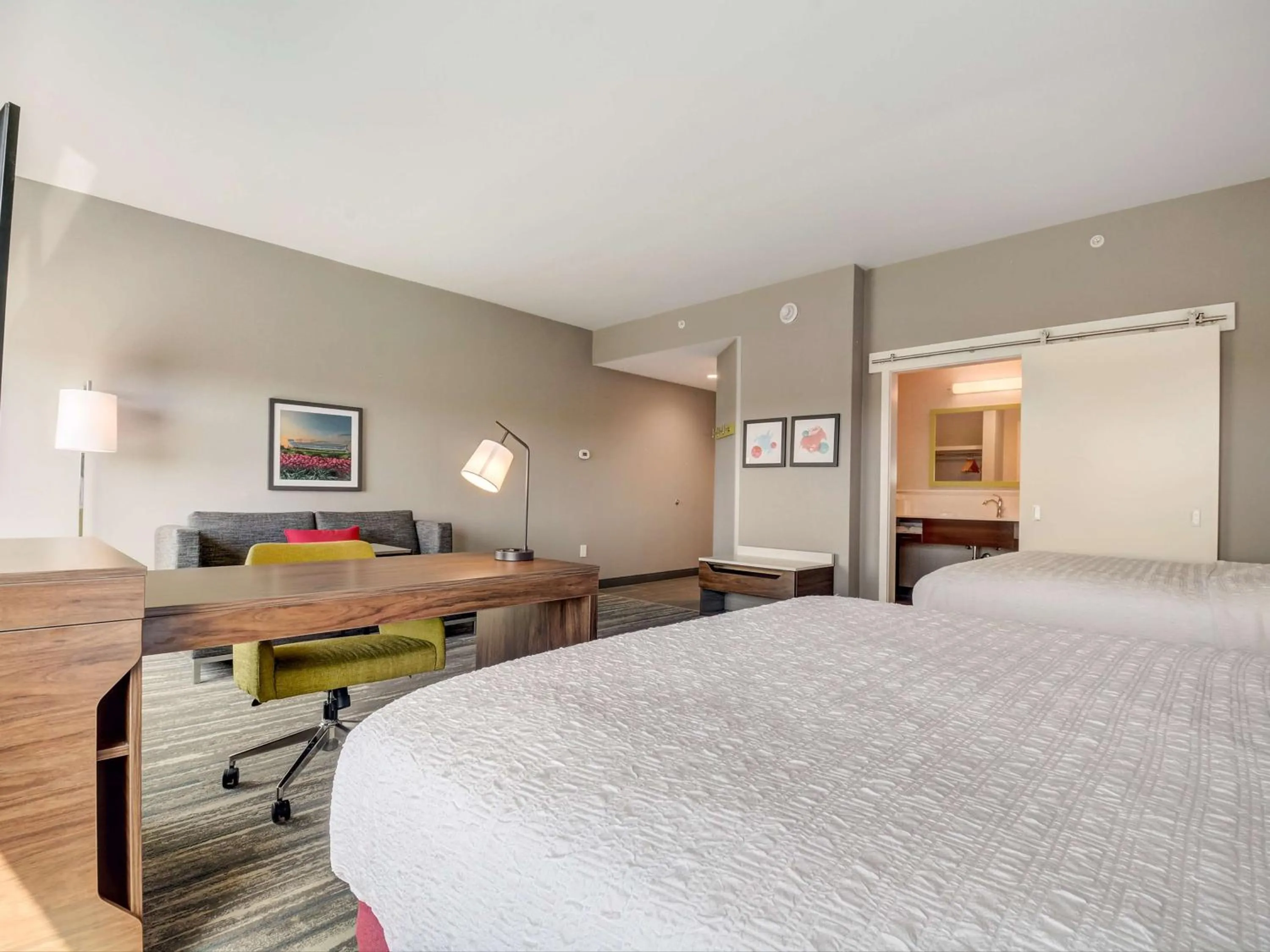 Studio with Two Queen Beds and Sofa Bed - Hearing Access in Hampton Inn & Suites Williamstown Ark Encounter, Ky